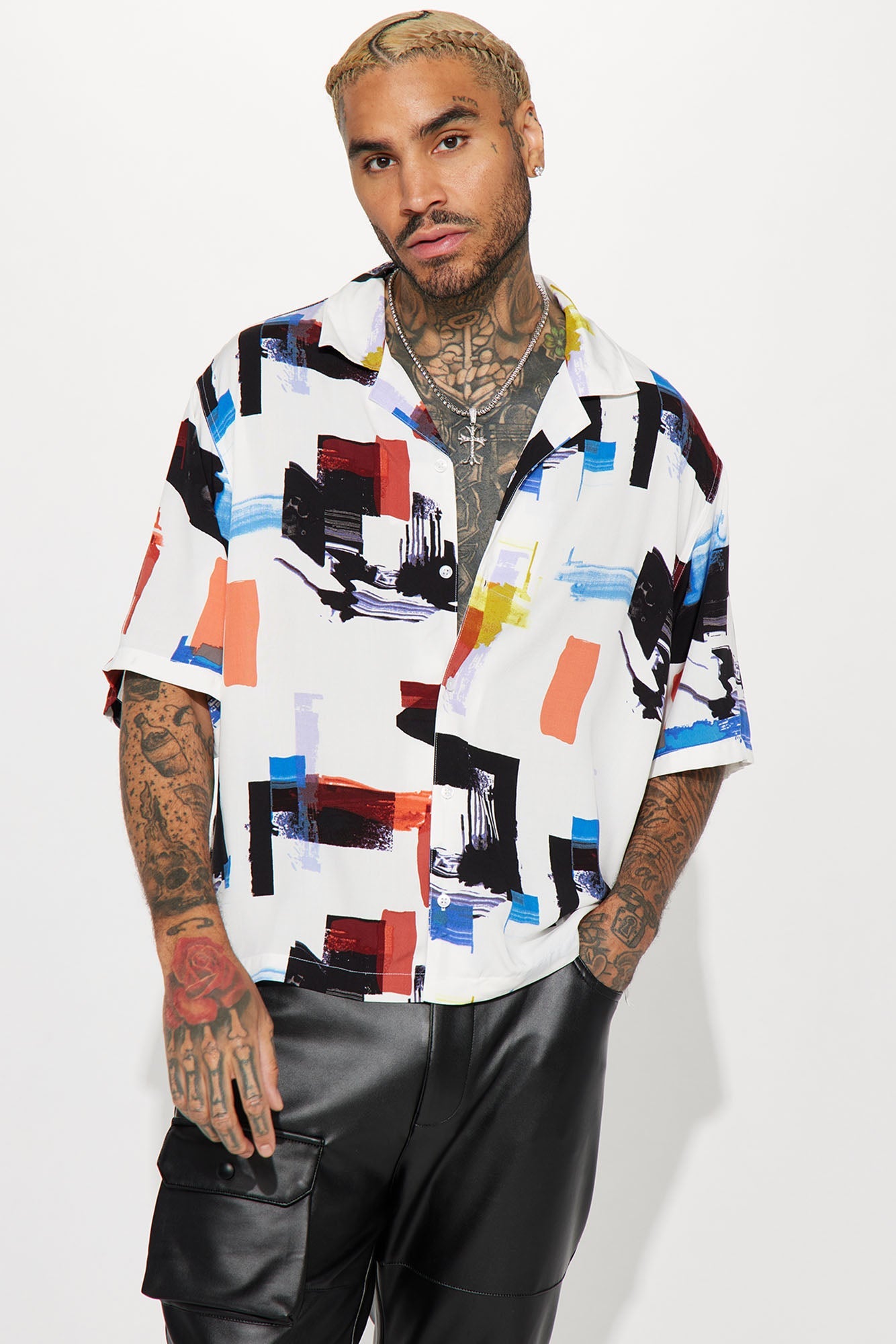 Brush Away Button Up Shirt - White/combo