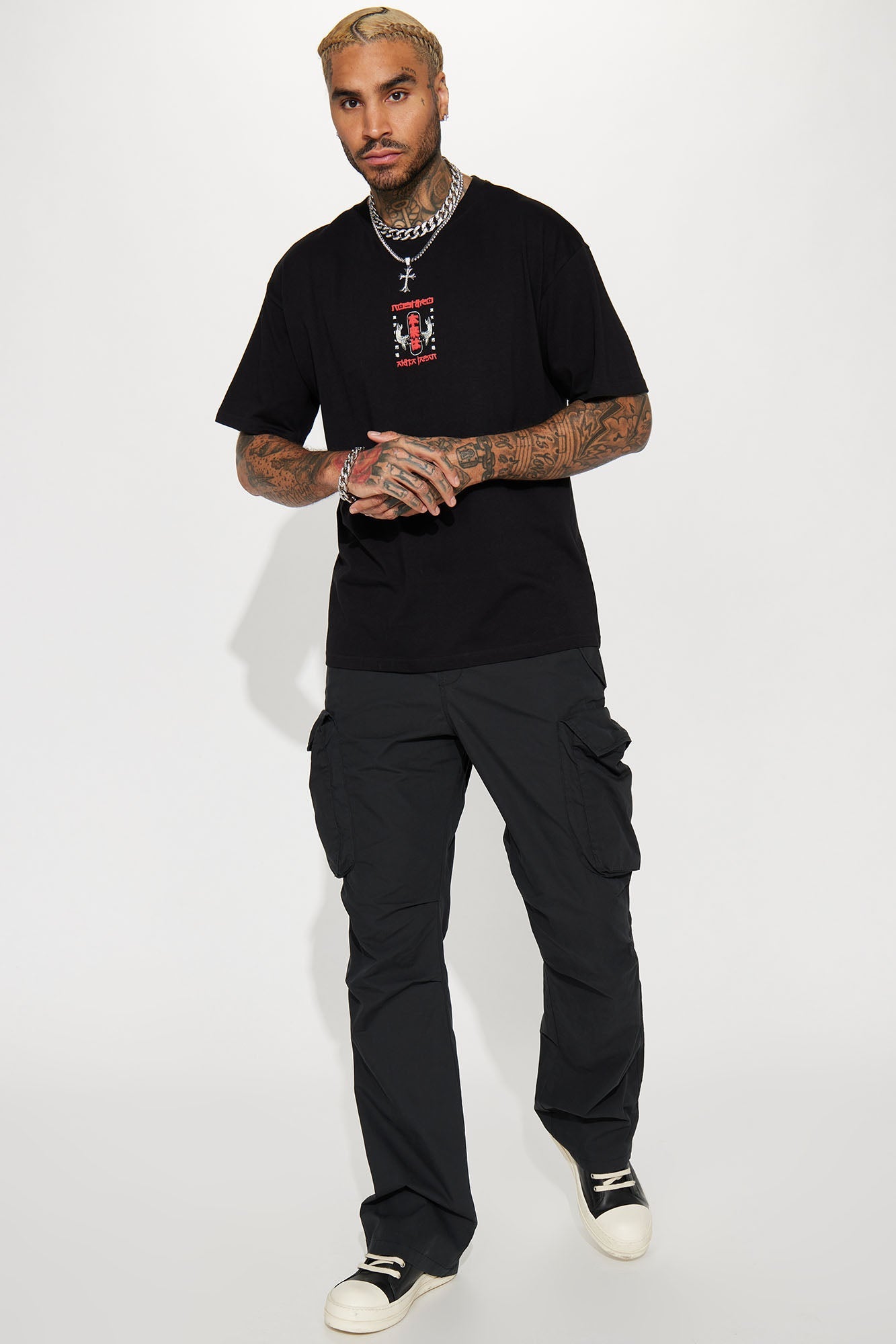 Slim Flare Cargo Parachute Pants - Black