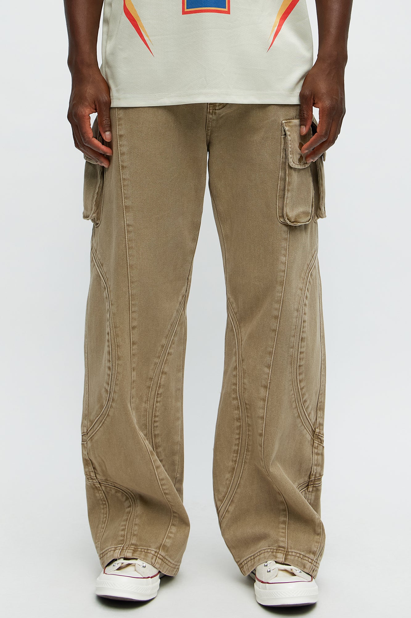 Time To Go Paneled Baggy Jeans - Brown