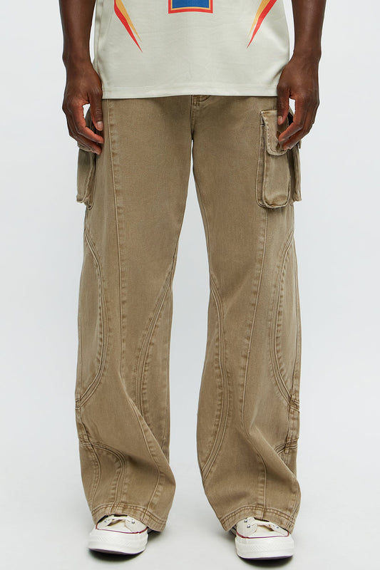 Time To Go Paneled Baggy Jeans - Brown