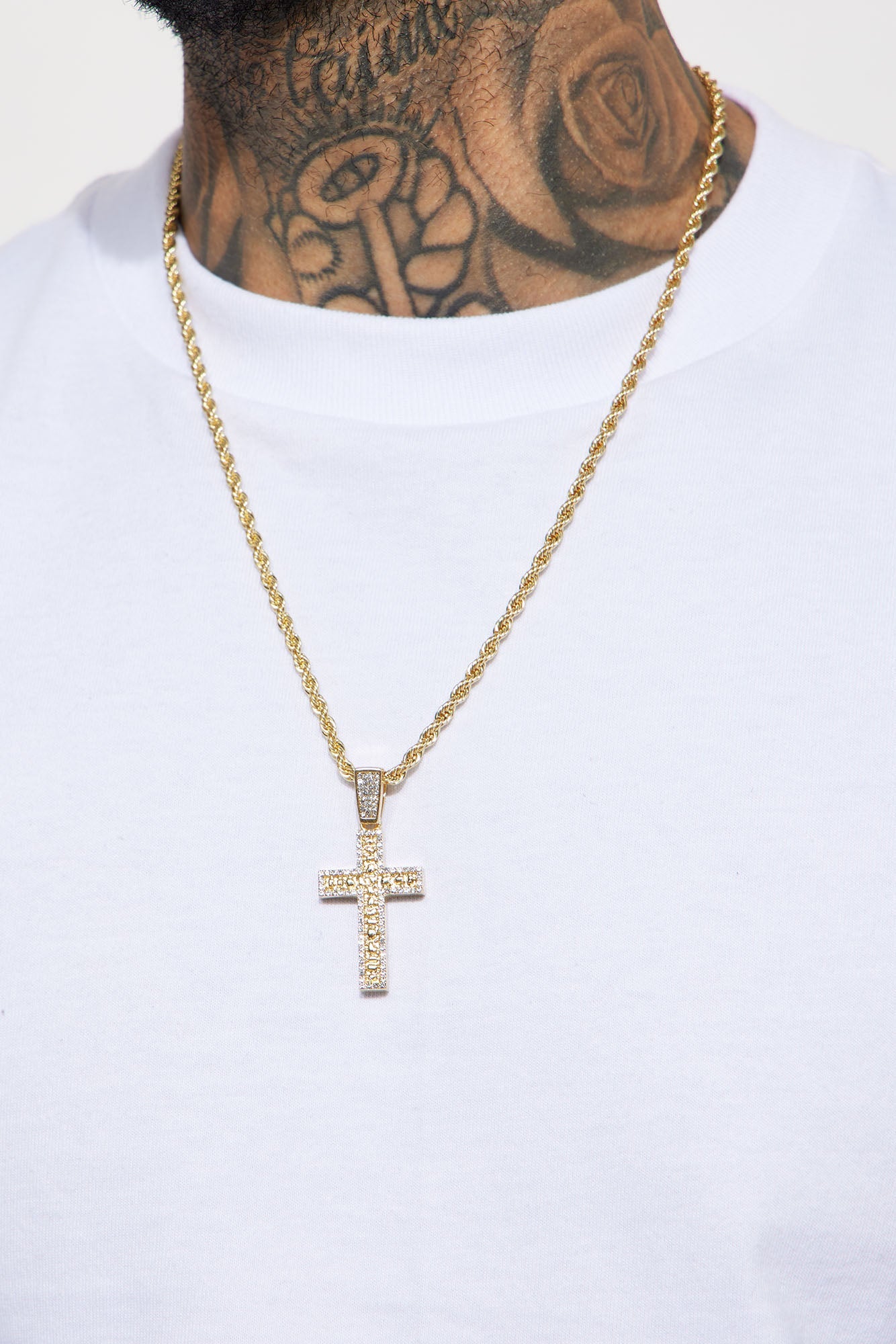 Nugget Cross Chain Necklace - Gold