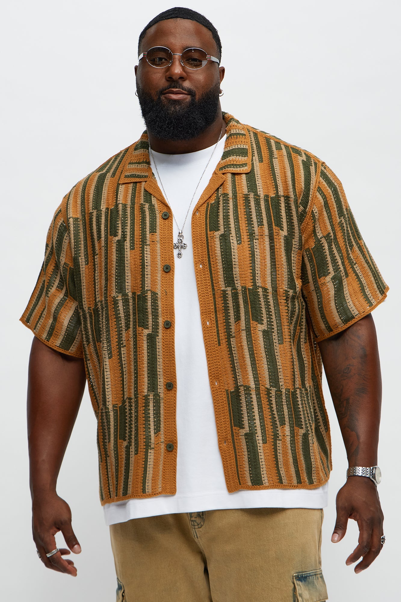 Victor Crochet Cuban Collar Button Down Shirt - Multi Color