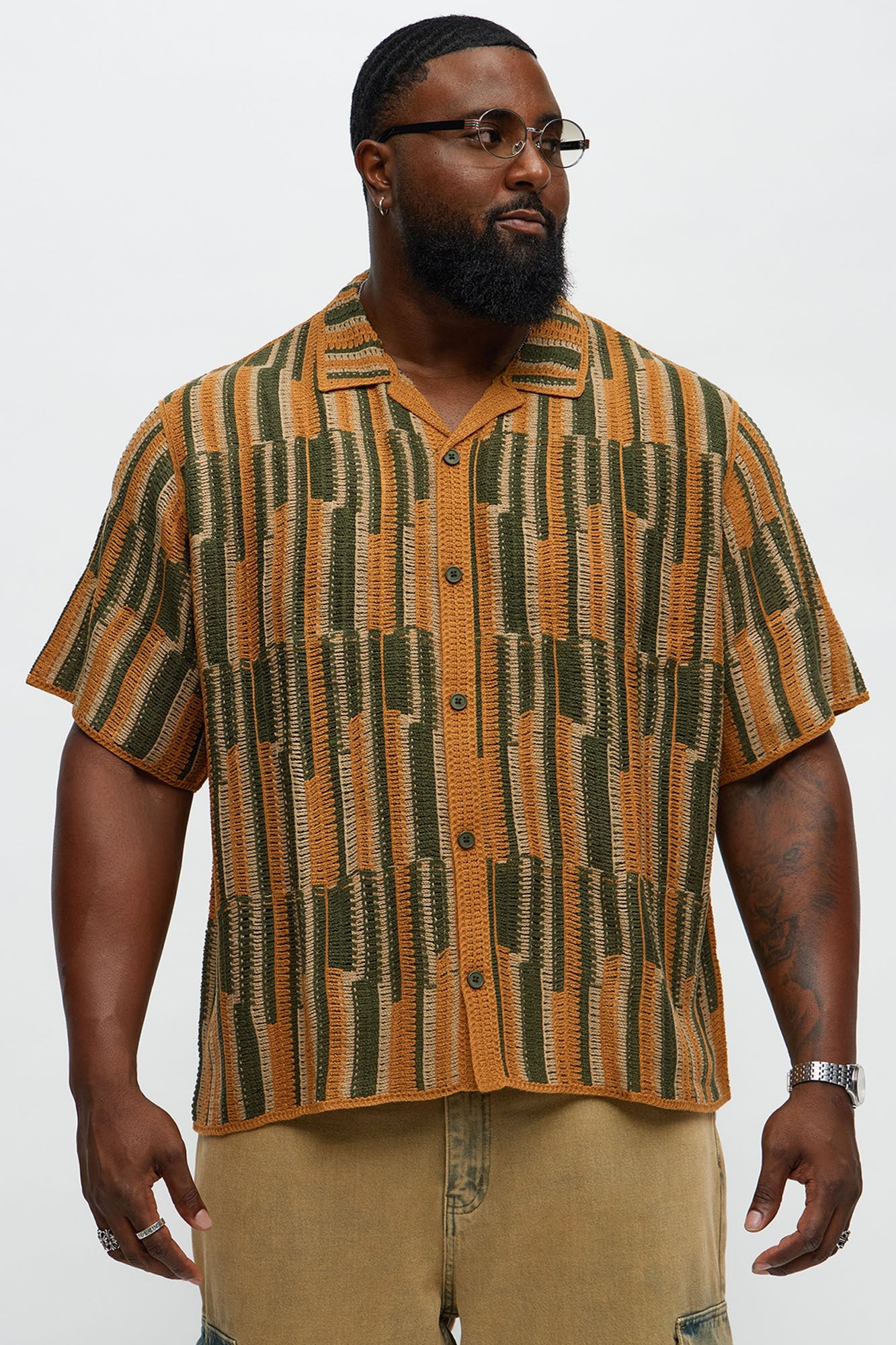 Victor Crochet Cuban Collar Button Down Shirt - Multi Color