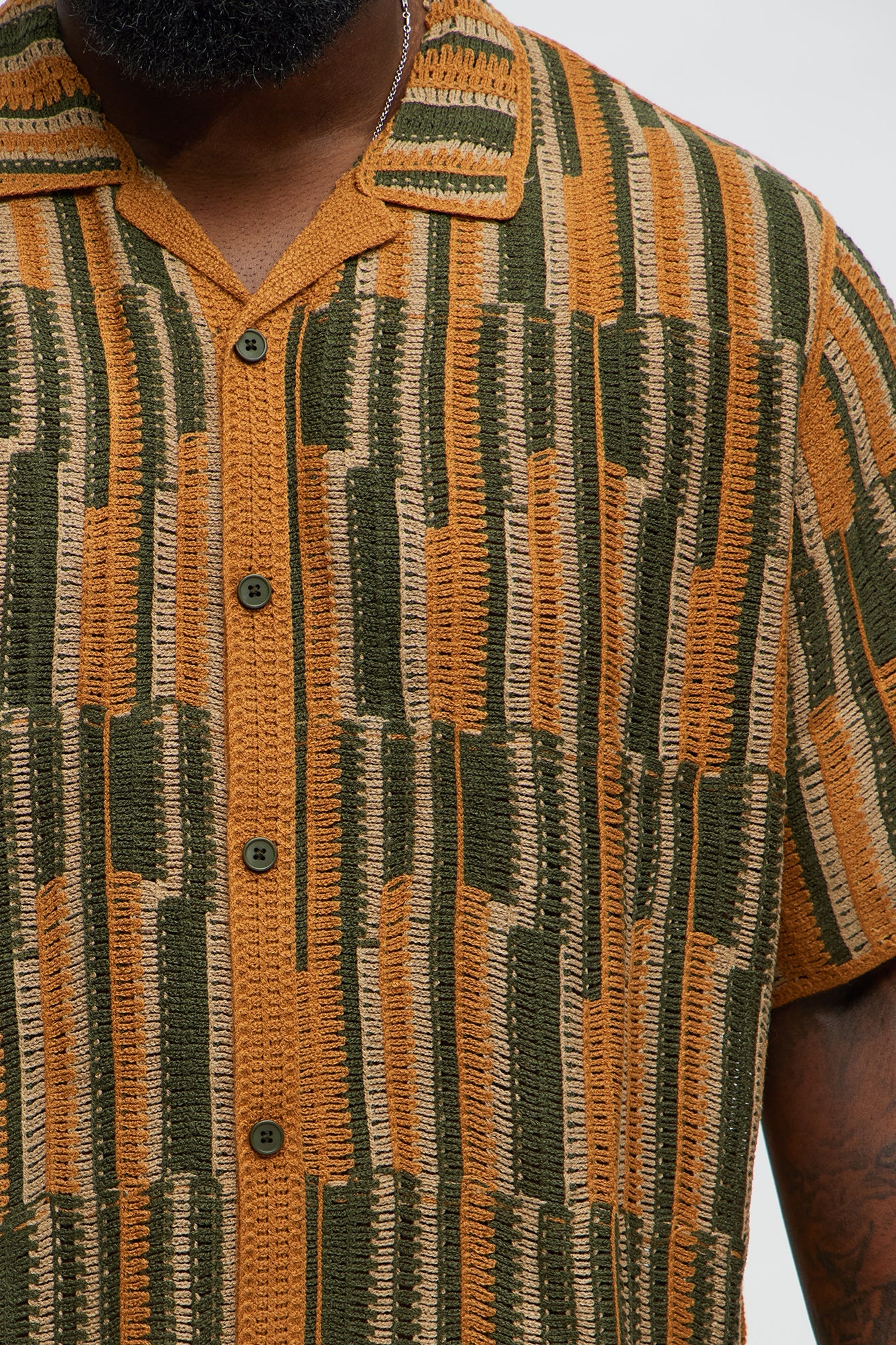 Victor Crochet Cuban Collar Button Down Shirt - Multi Color