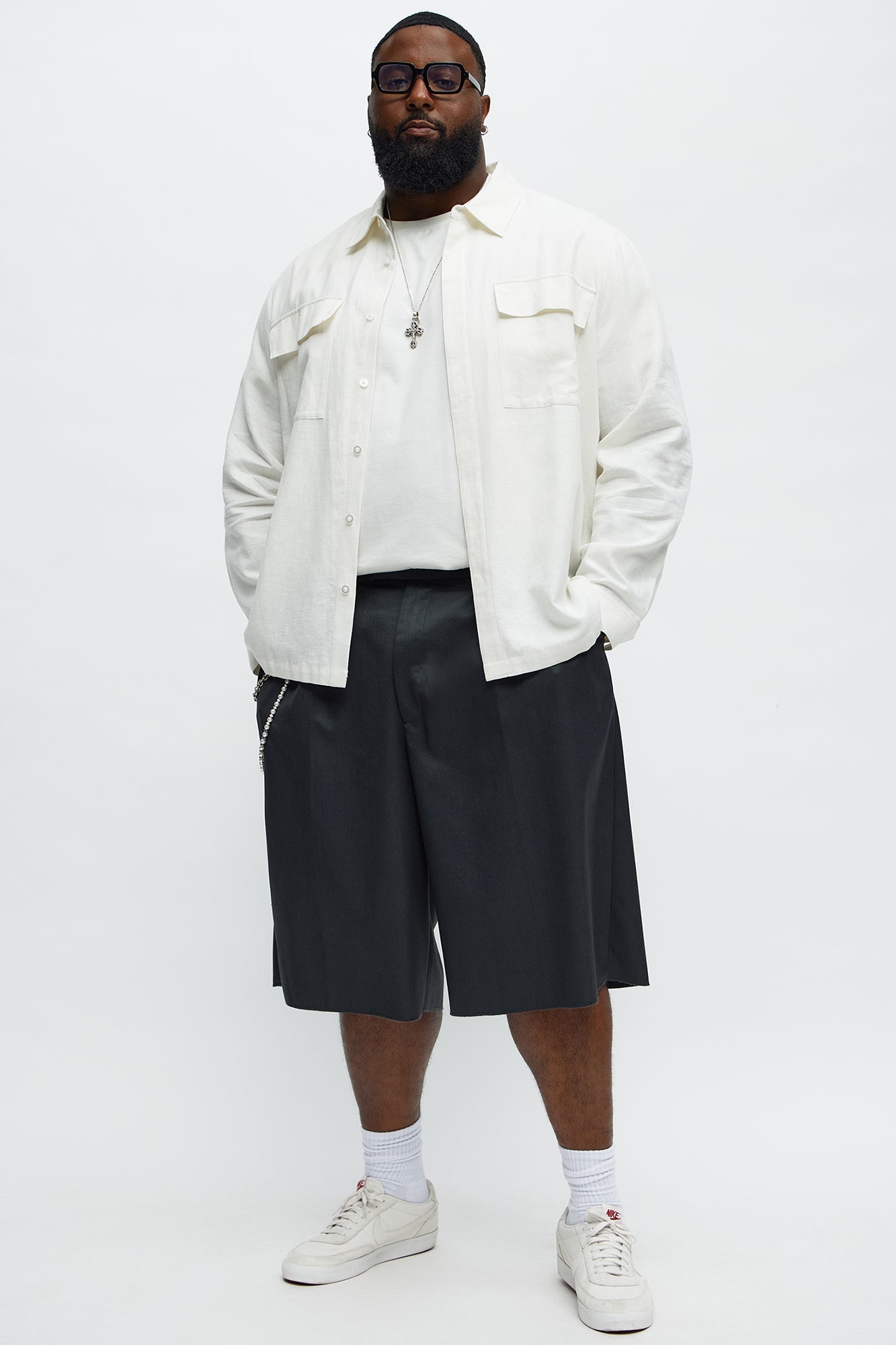 Baggy Pleated Trouser Shorts - Grey