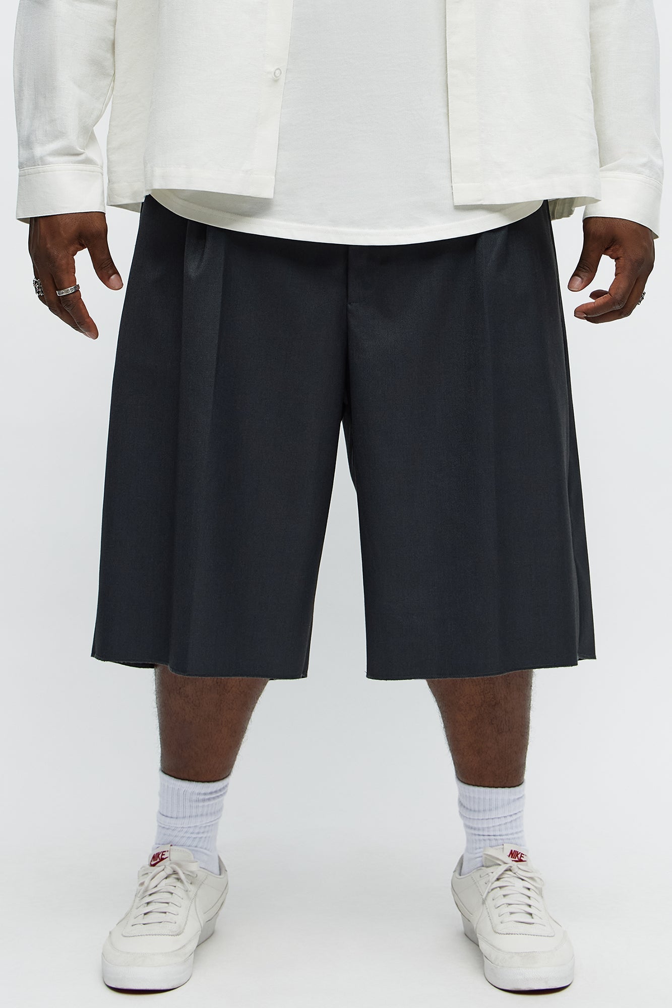 Baggy Pleated Trouser Shorts - Grey