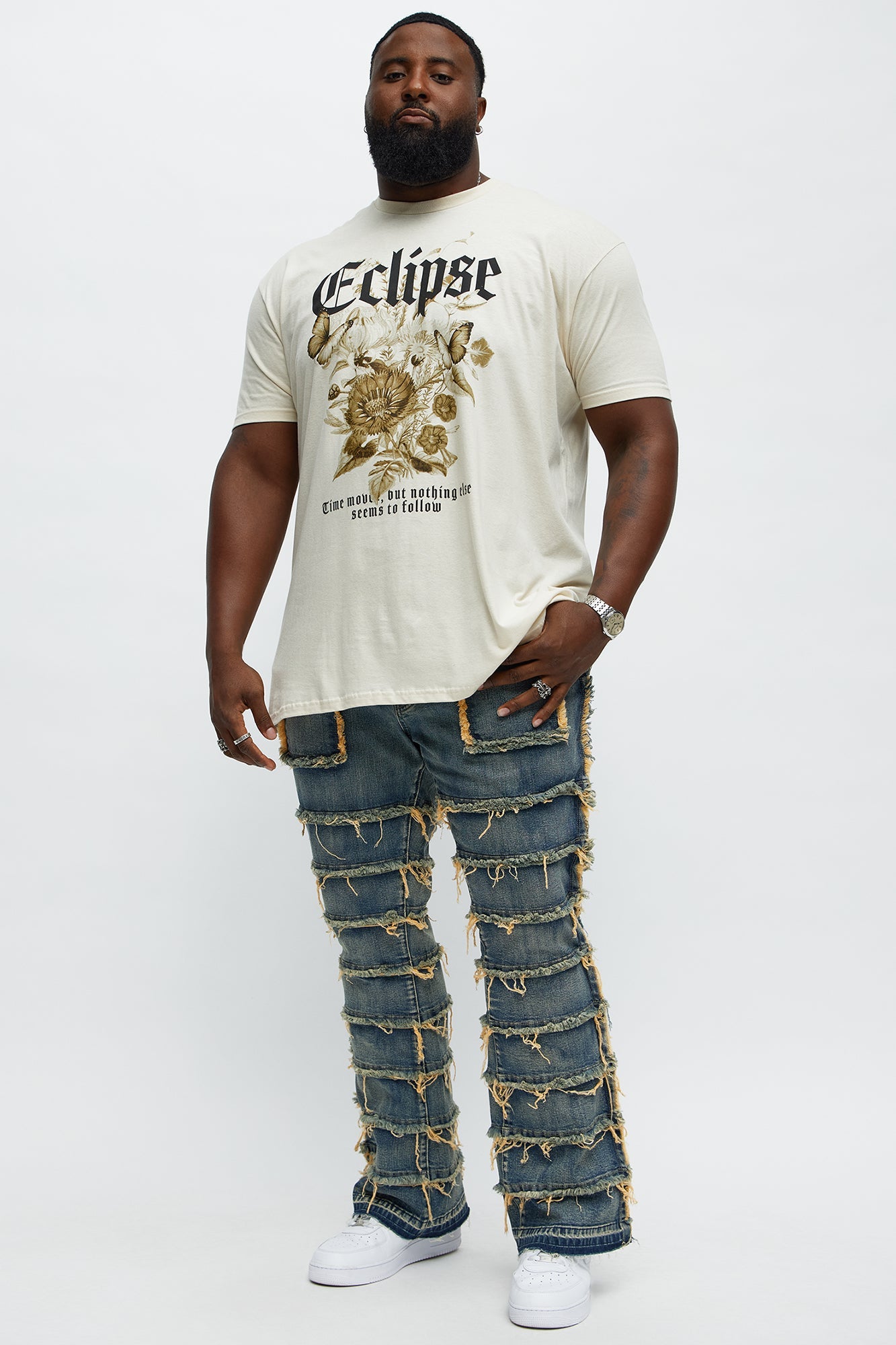 Square Pockets Fray Stacked Skinny Flare Jeans - Dark Wash