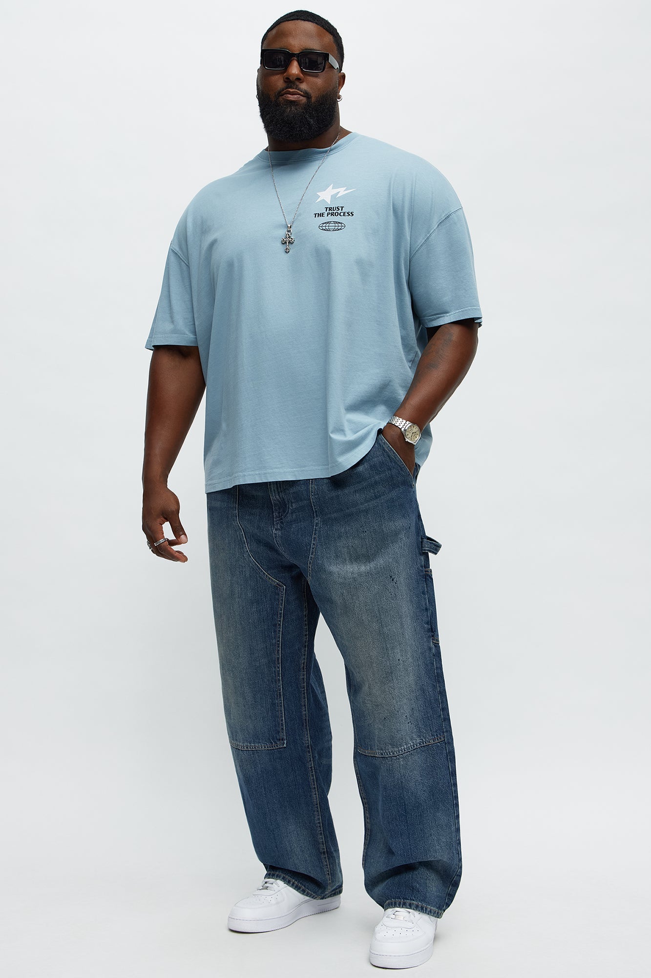 Trust The Process Oversized Short Sleeve Tee - Light Blue