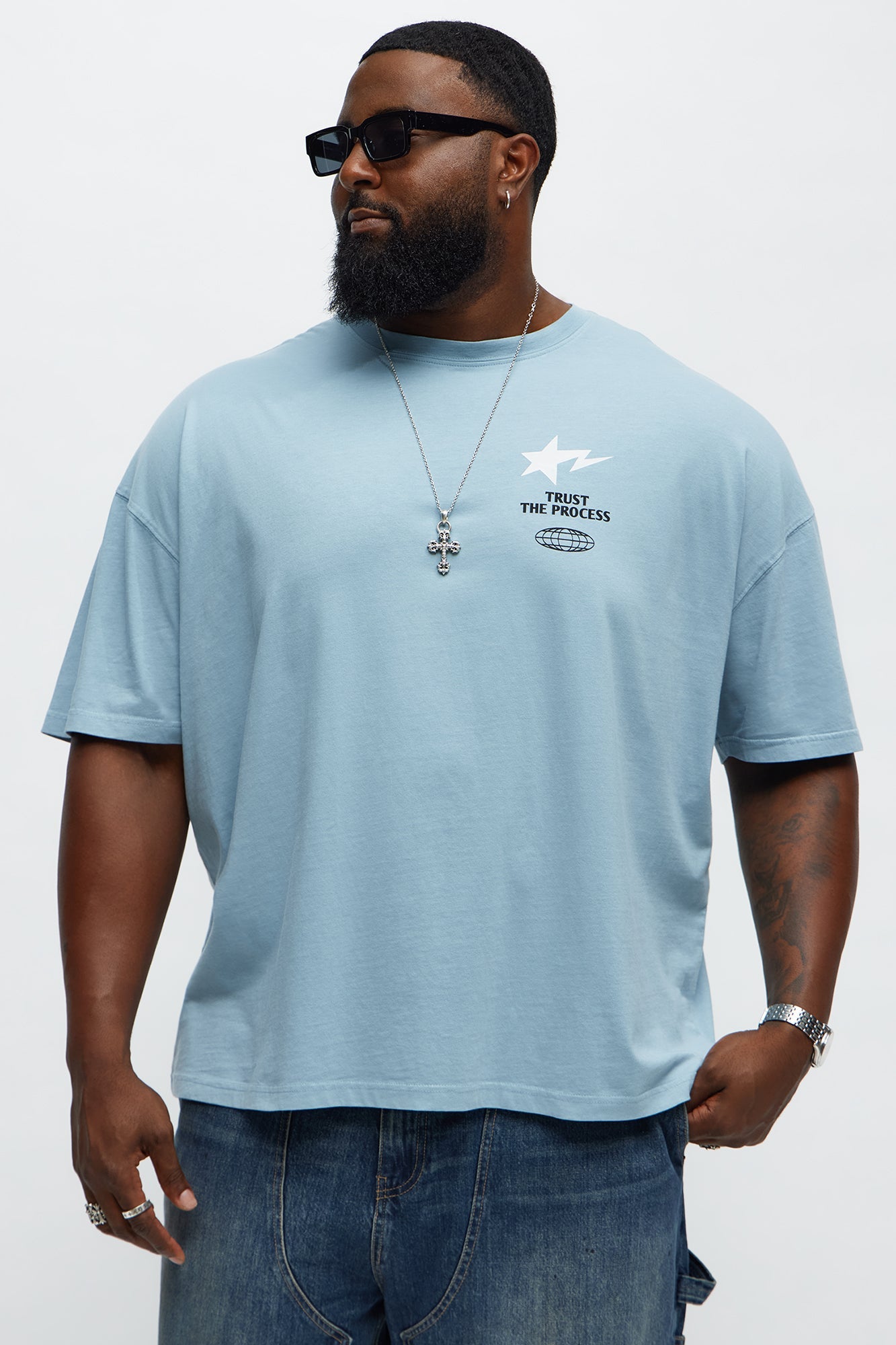 Trust The Process Oversized Short Sleeve Tee - Light Blue
