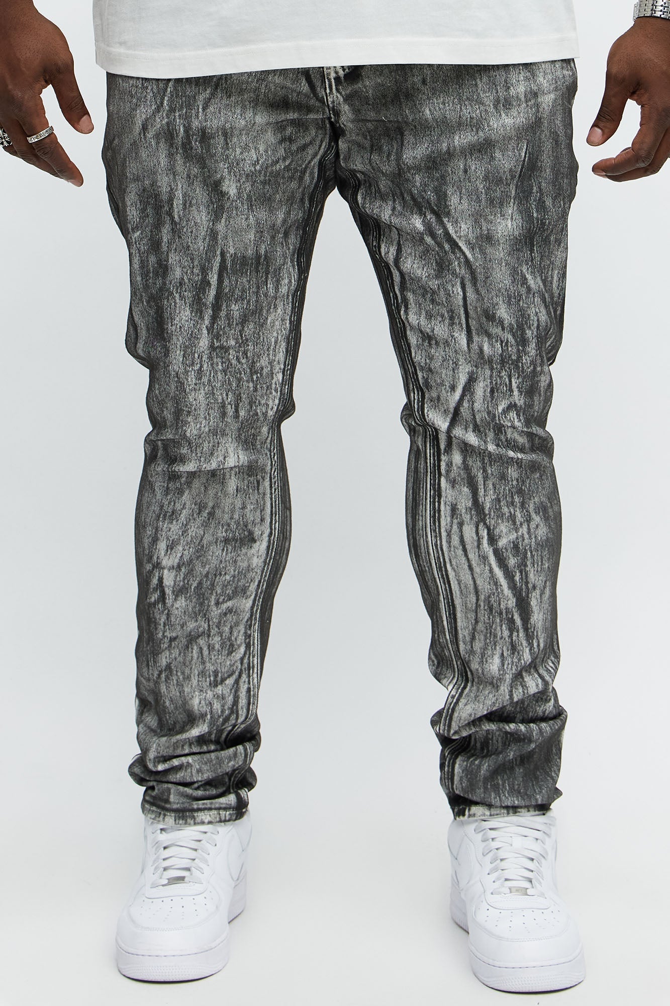 Stick Around Stacked Skinny Jeans - Grey/Smoke