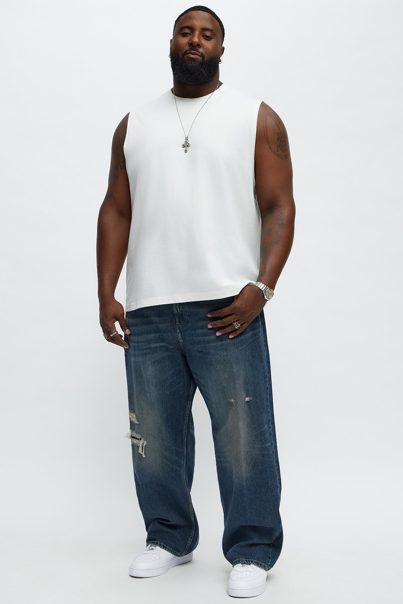 Keeping Tabs Distressed Baggy Jeans - Dark Wash