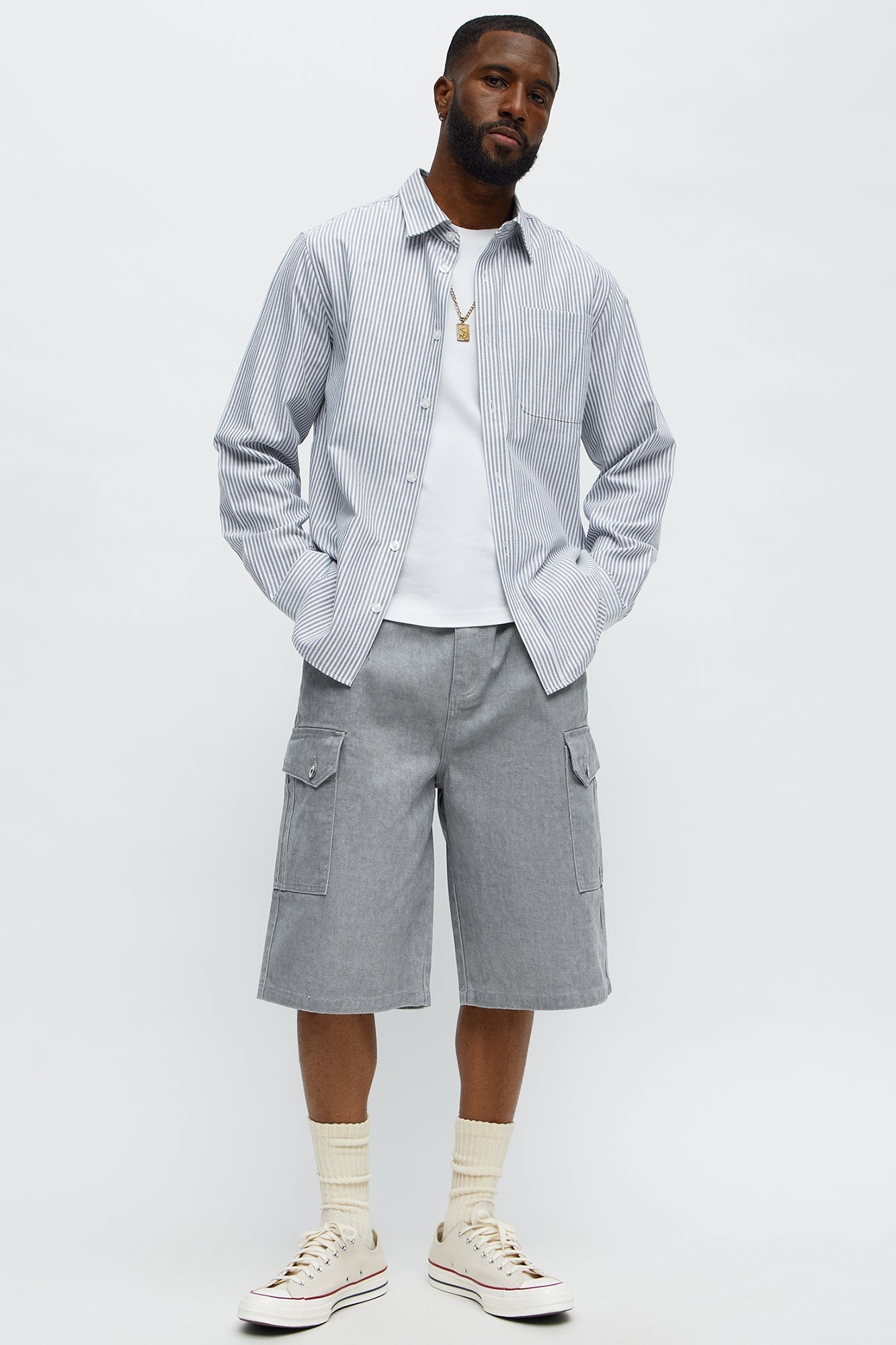 Long Cargo Relaxed Shorts - Grey