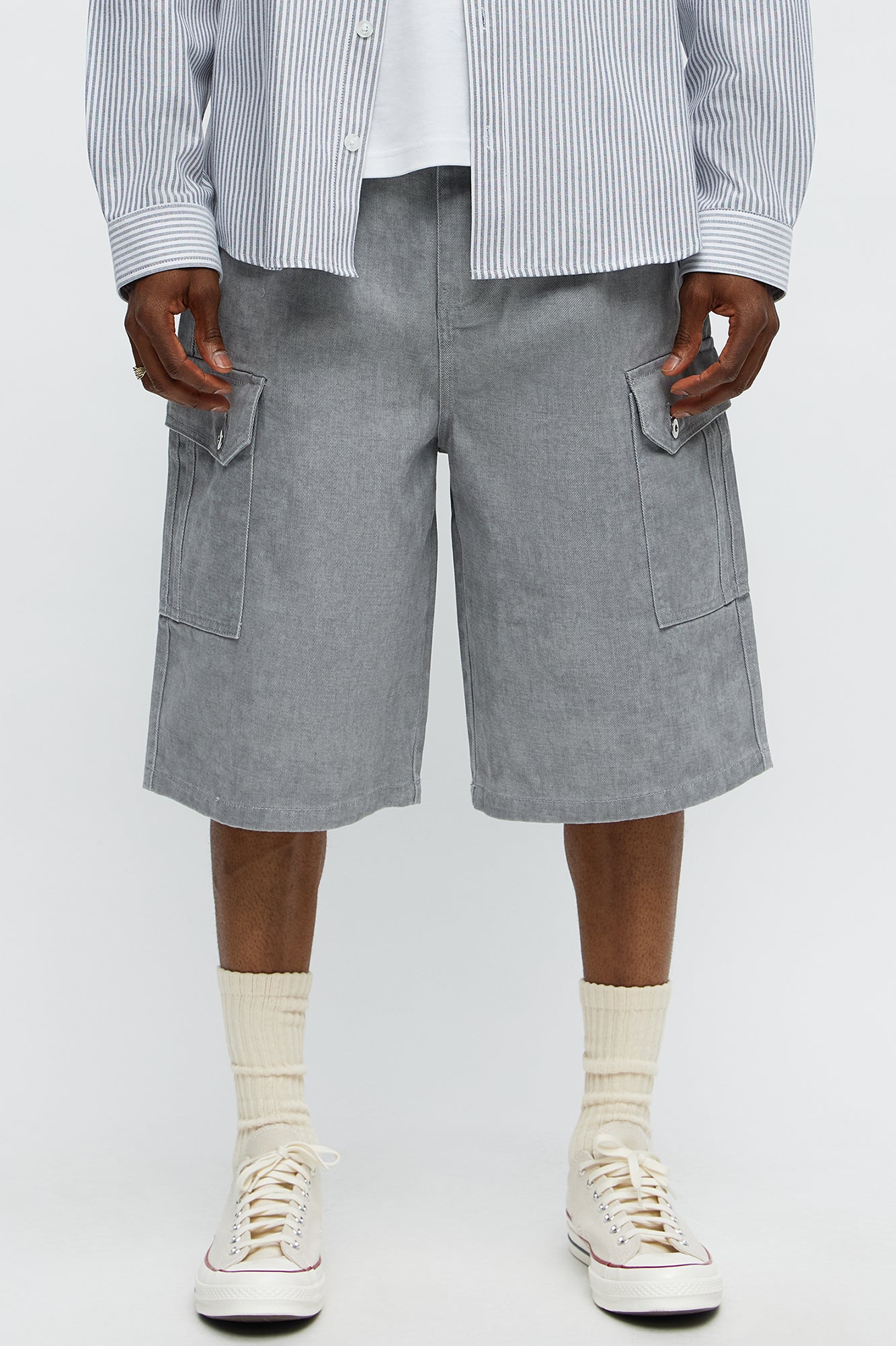 Long Cargo Relaxed Shorts - Grey