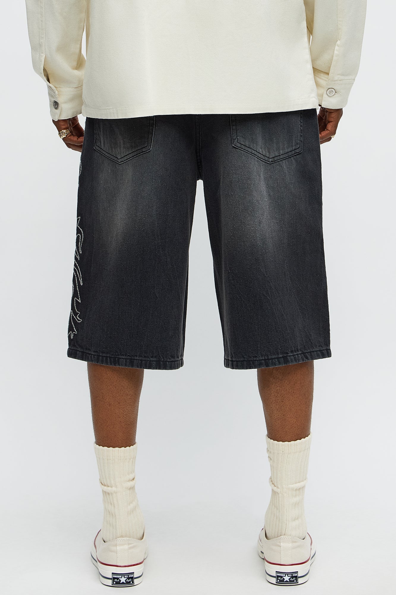 Be Resilient Embroidered Denim Shorts  - Black Wash
