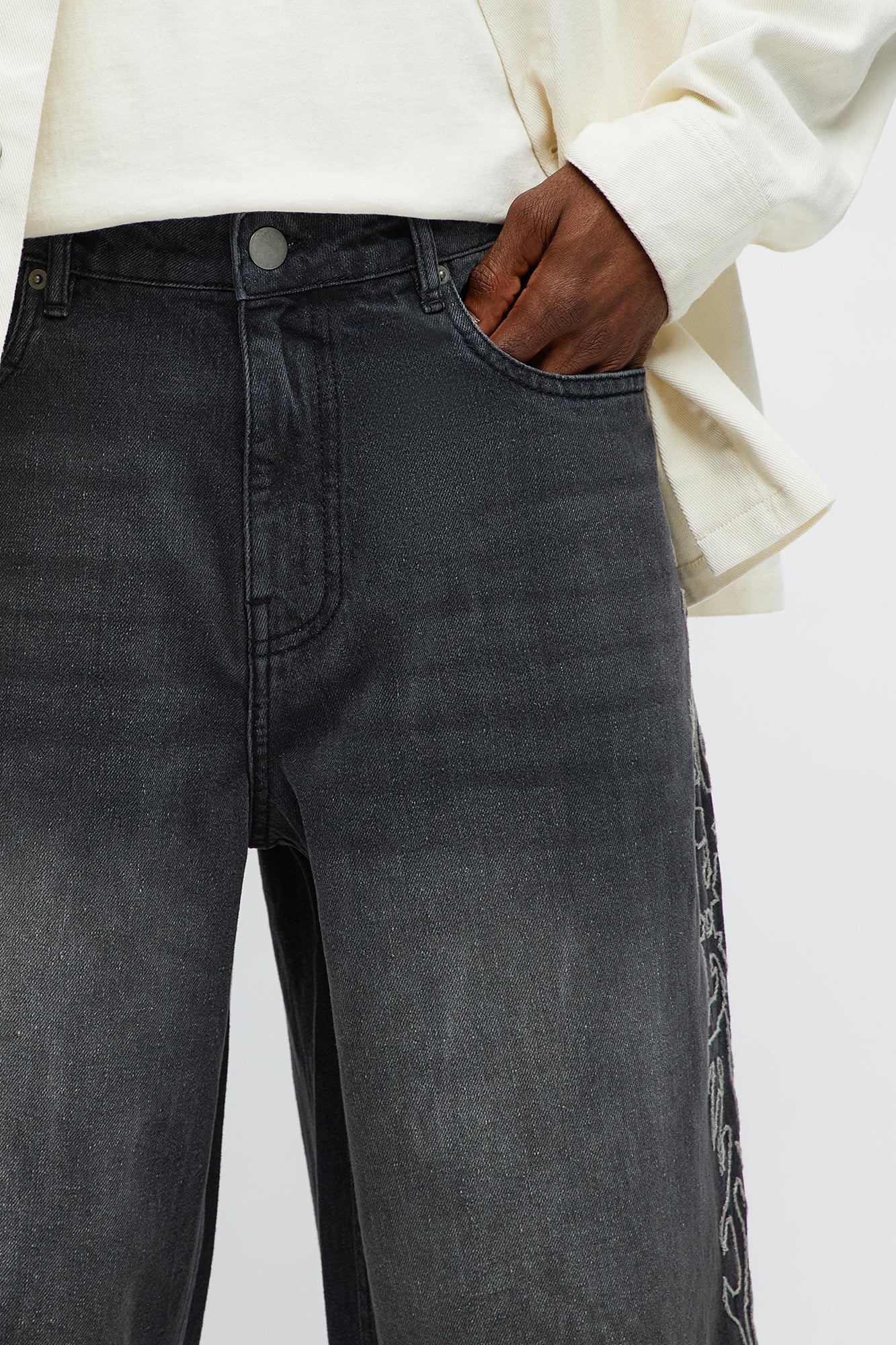 Be Resilient Embroidered Denim Shorts  - Black Wash