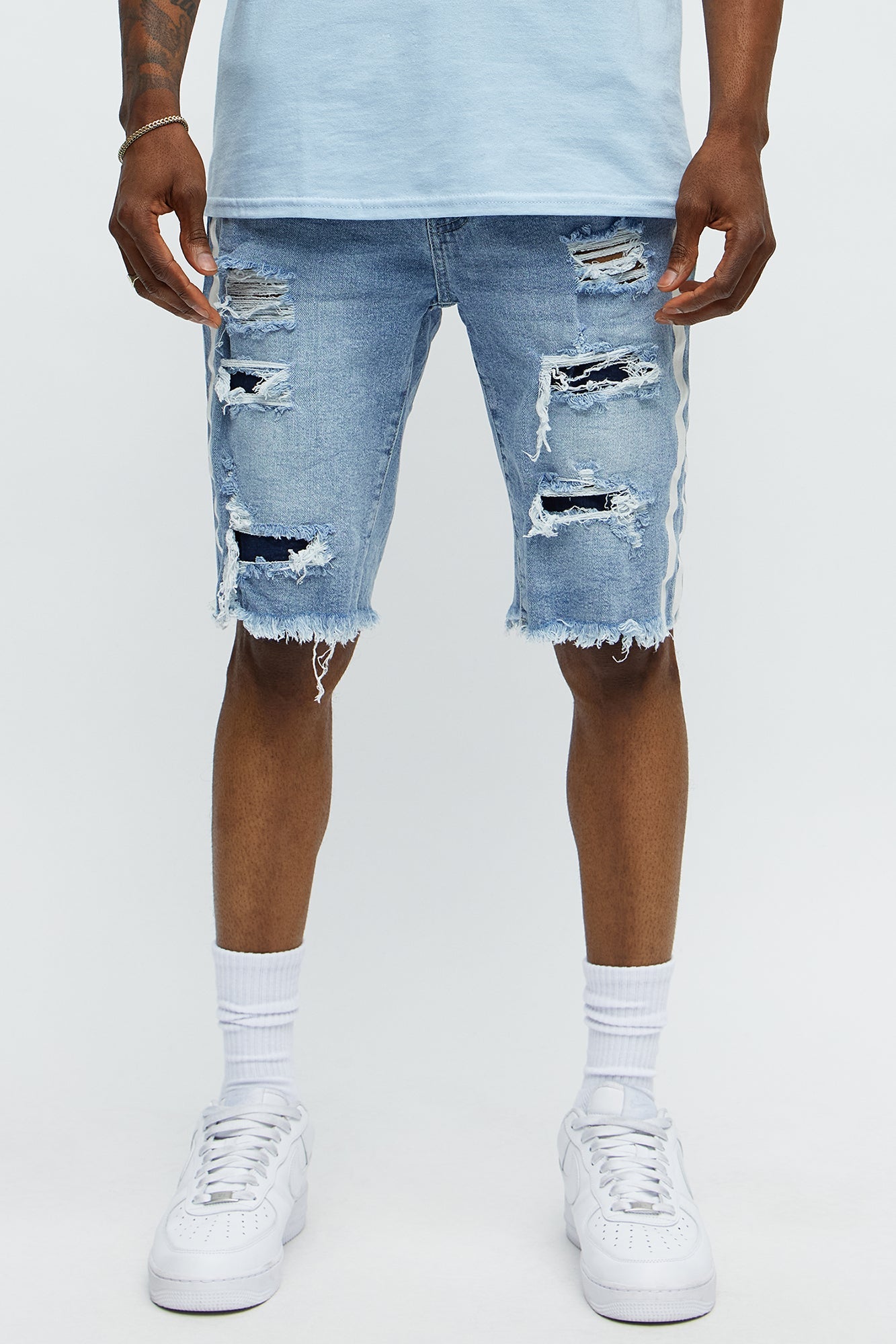 Picture Me Rollin Striped Denim Shorts - MediumWash