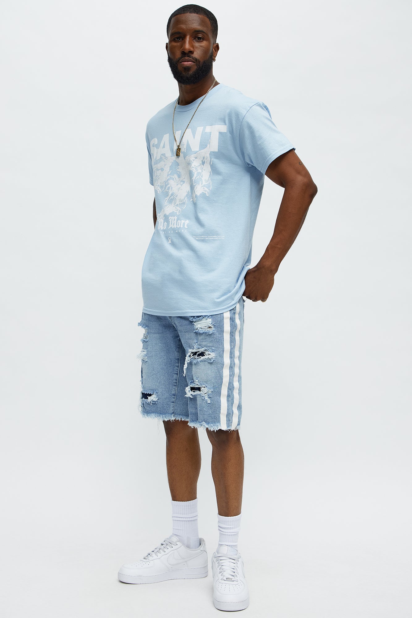 Picture Me Rollin Striped Denim Shorts - MediumWash