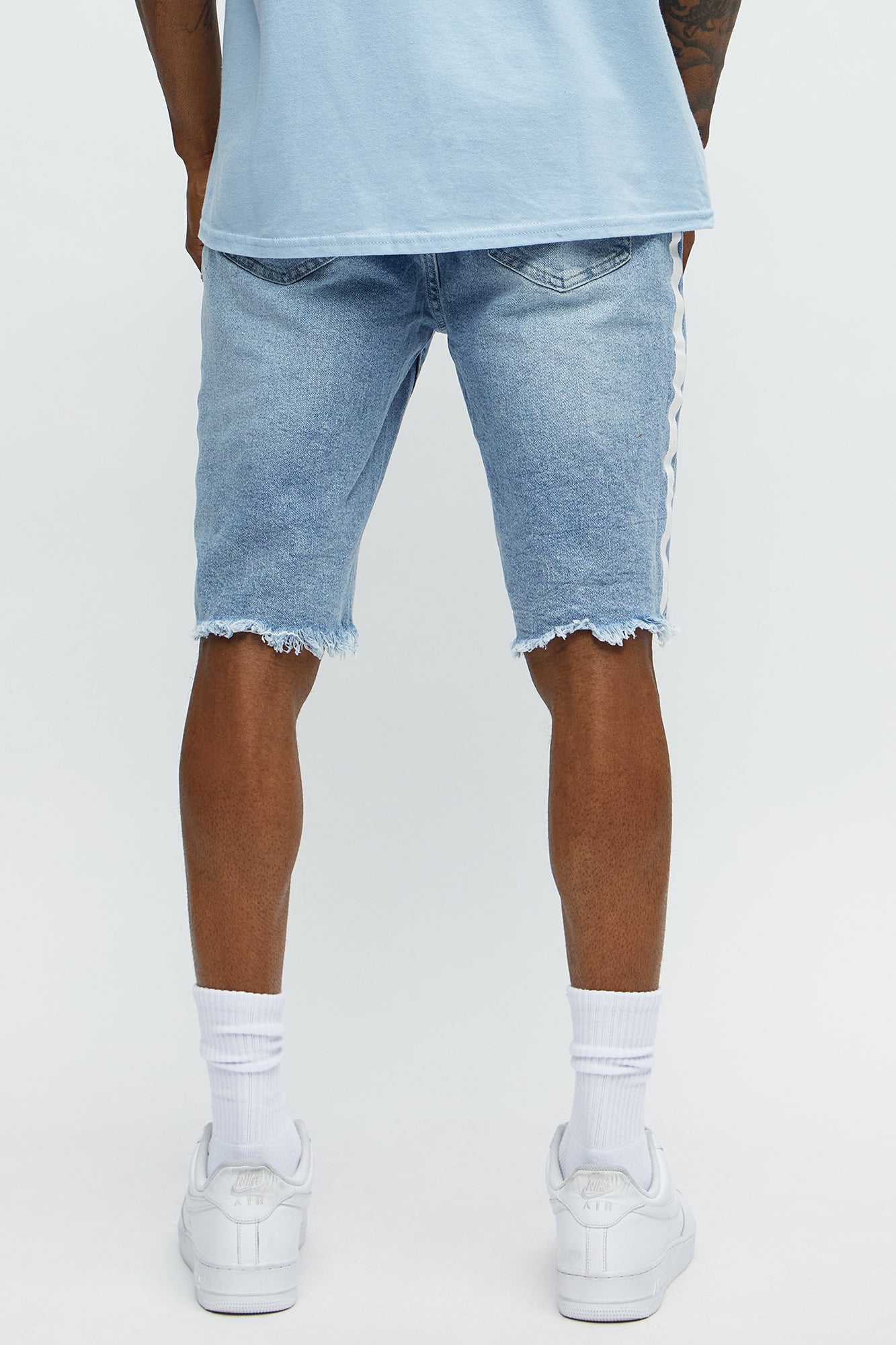 Picture Me Rollin Striped Denim Shorts - MediumWash