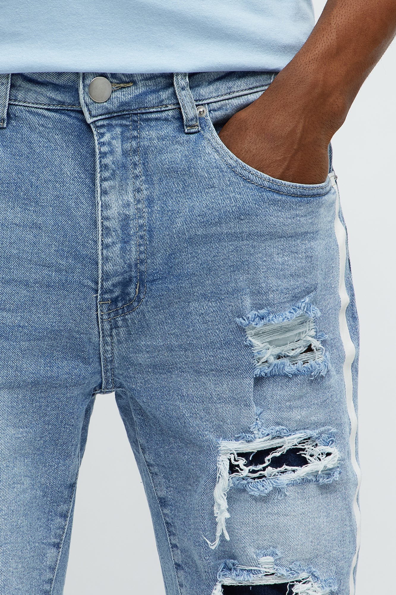 Picture Me Rollin Striped Denim Shorts - MediumWash