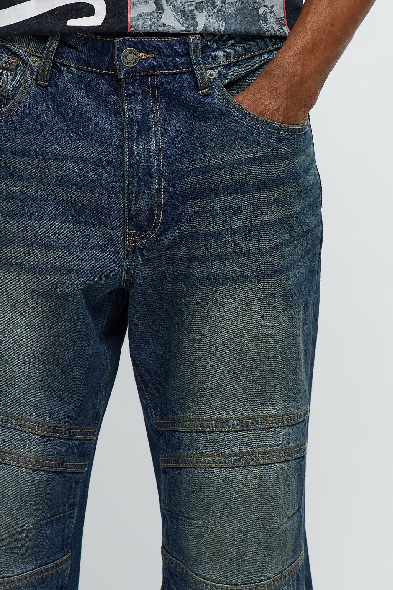 Take A W Paneled Straight Jeans - Dark Wash