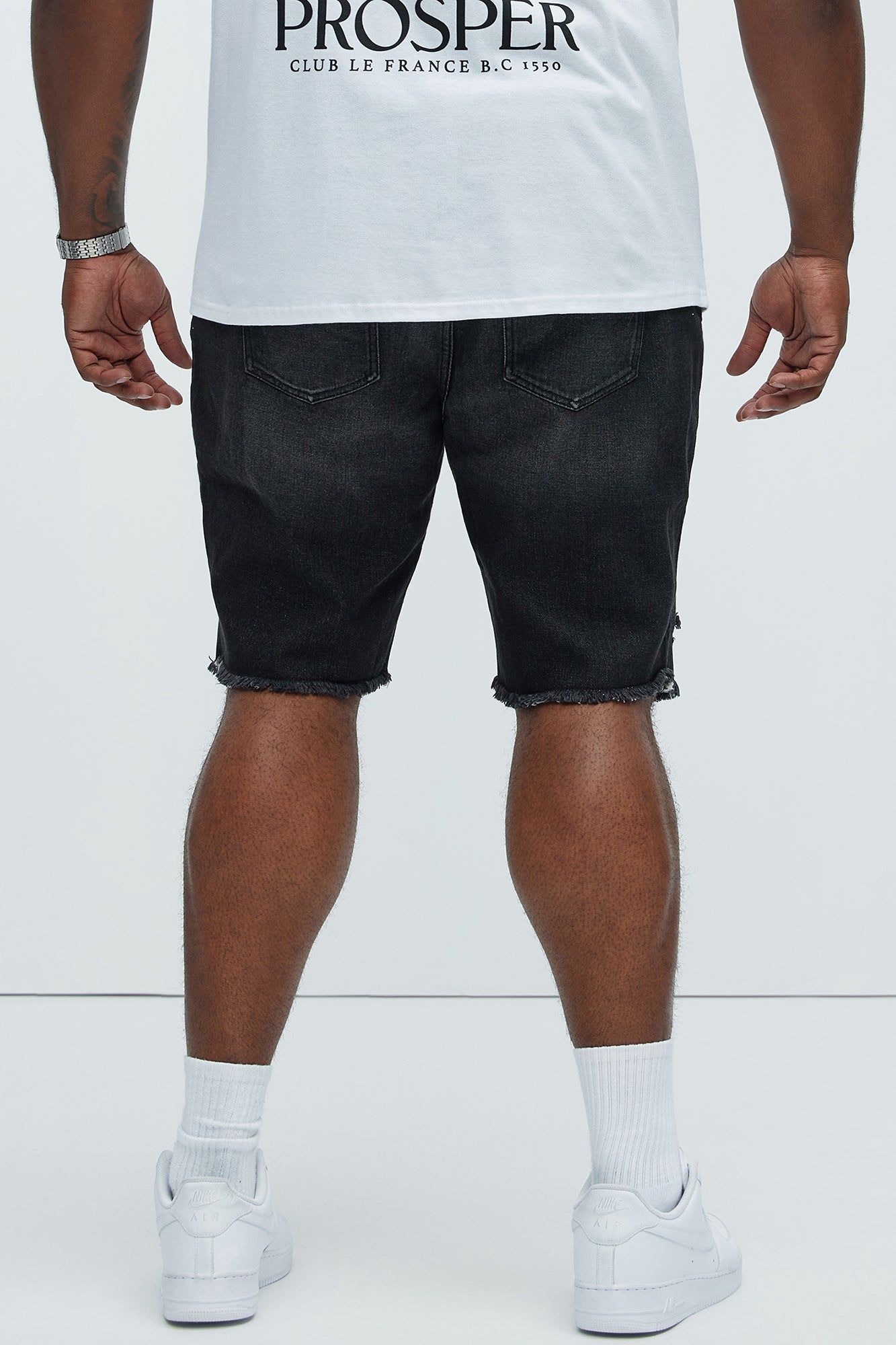 Back To It Distressed Raw Hem Slim Denim Shorts - Black