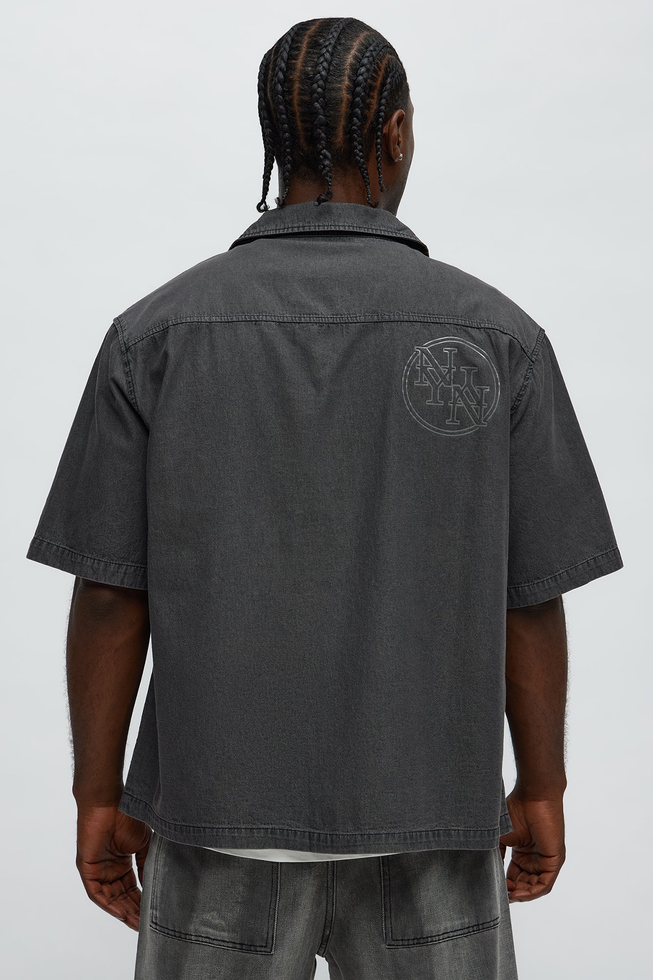 Denim Cuban Collar Button Up Shirt - Black Wash