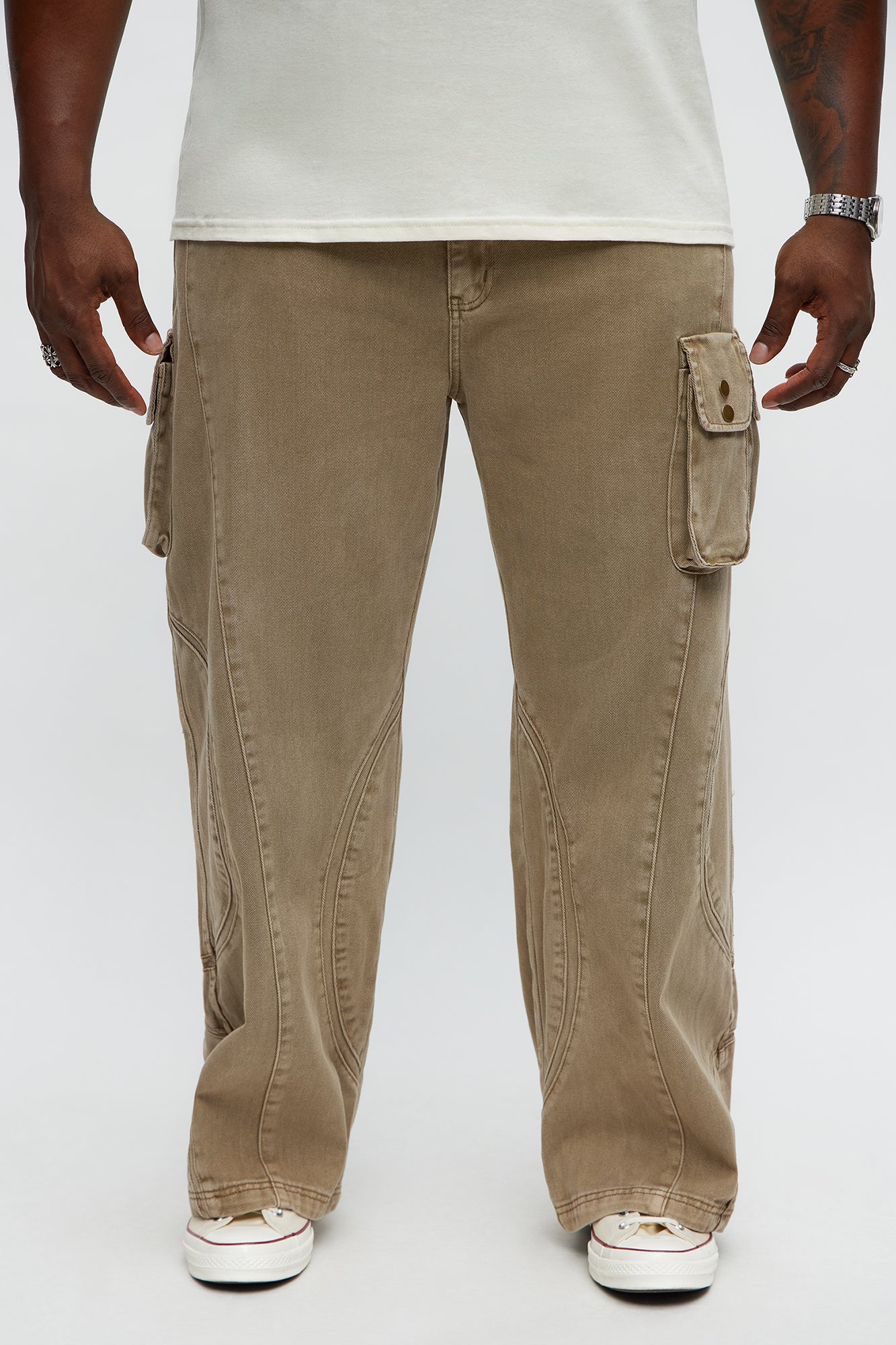 Time To Go Paneled Baggy Jeans - Brown