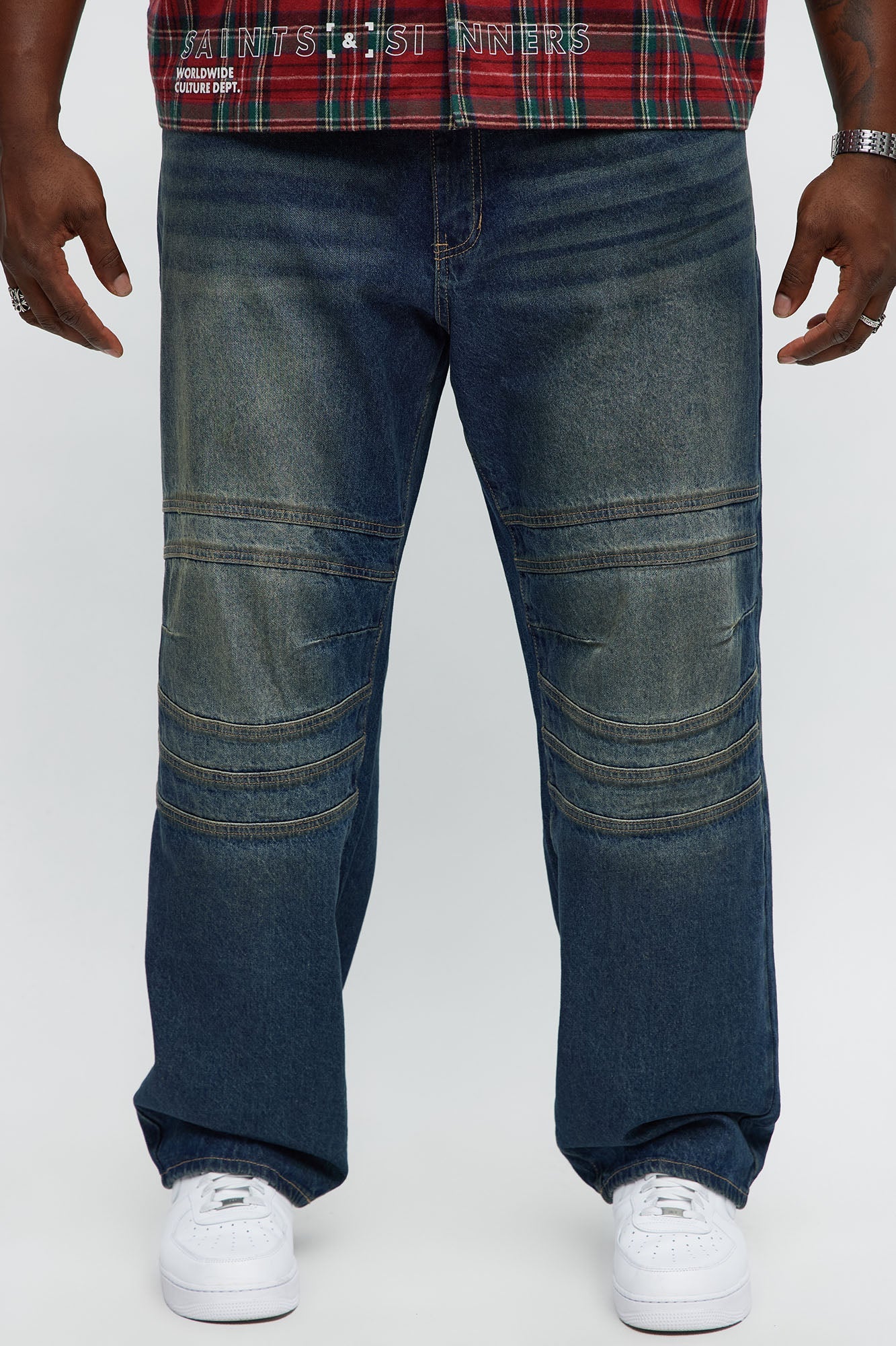 Take A W Paneled Straight Jeans - Dark Wash
