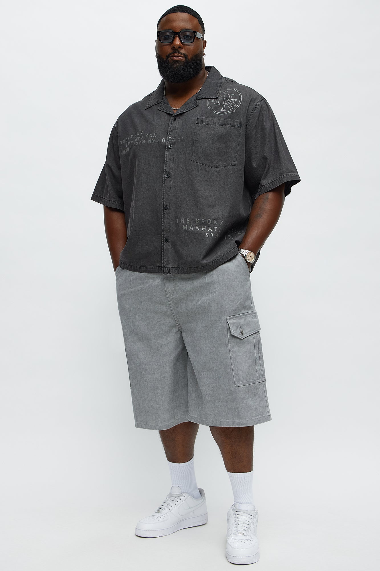 Denim Cuban Collar Button Up Shirt - Black Wash