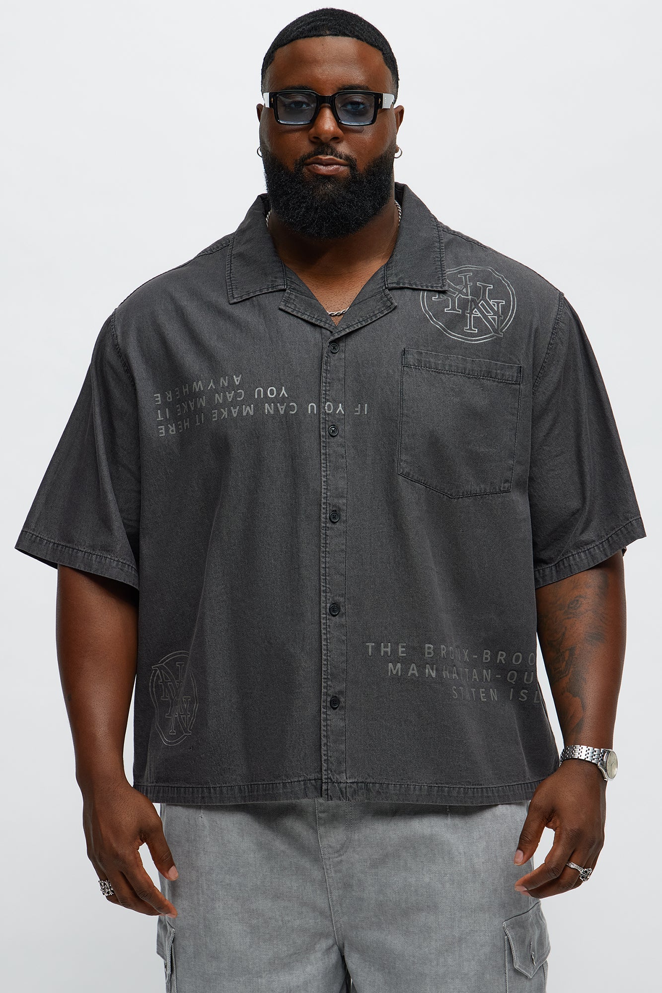 Denim Cuban Collar Button Up Shirt - Black Wash