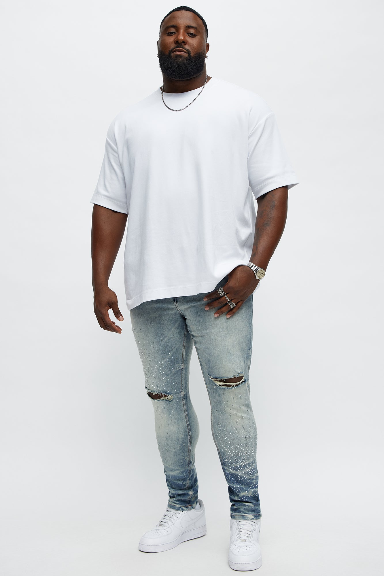 Young Star Jeweled Distressed Skinny Jeans - Medium Blue Wash