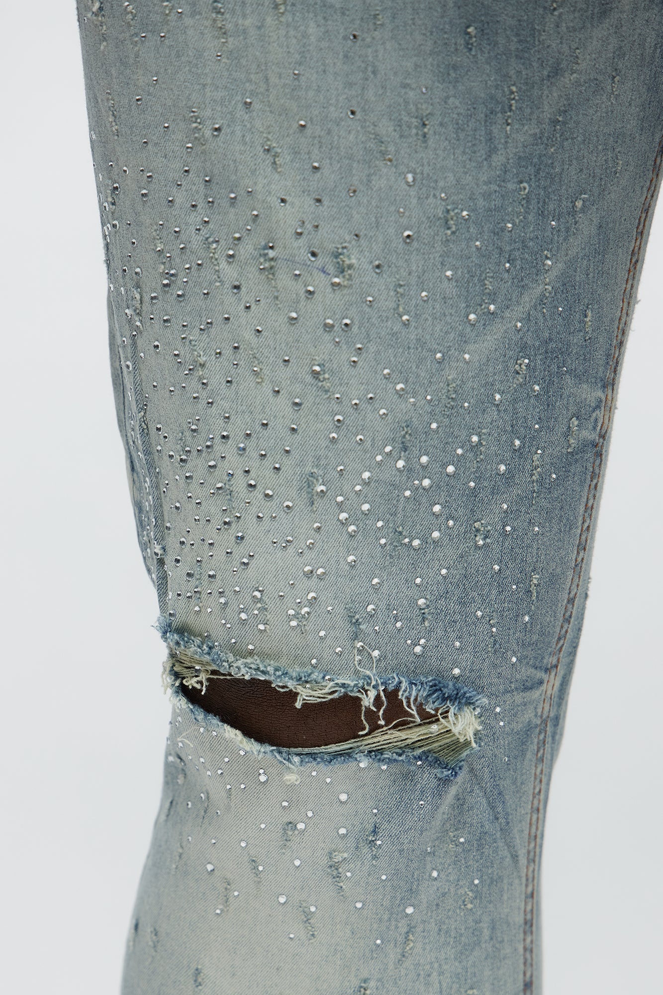 Young Star Jeweled Distressed Skinny Jeans - Medium Blue Wash