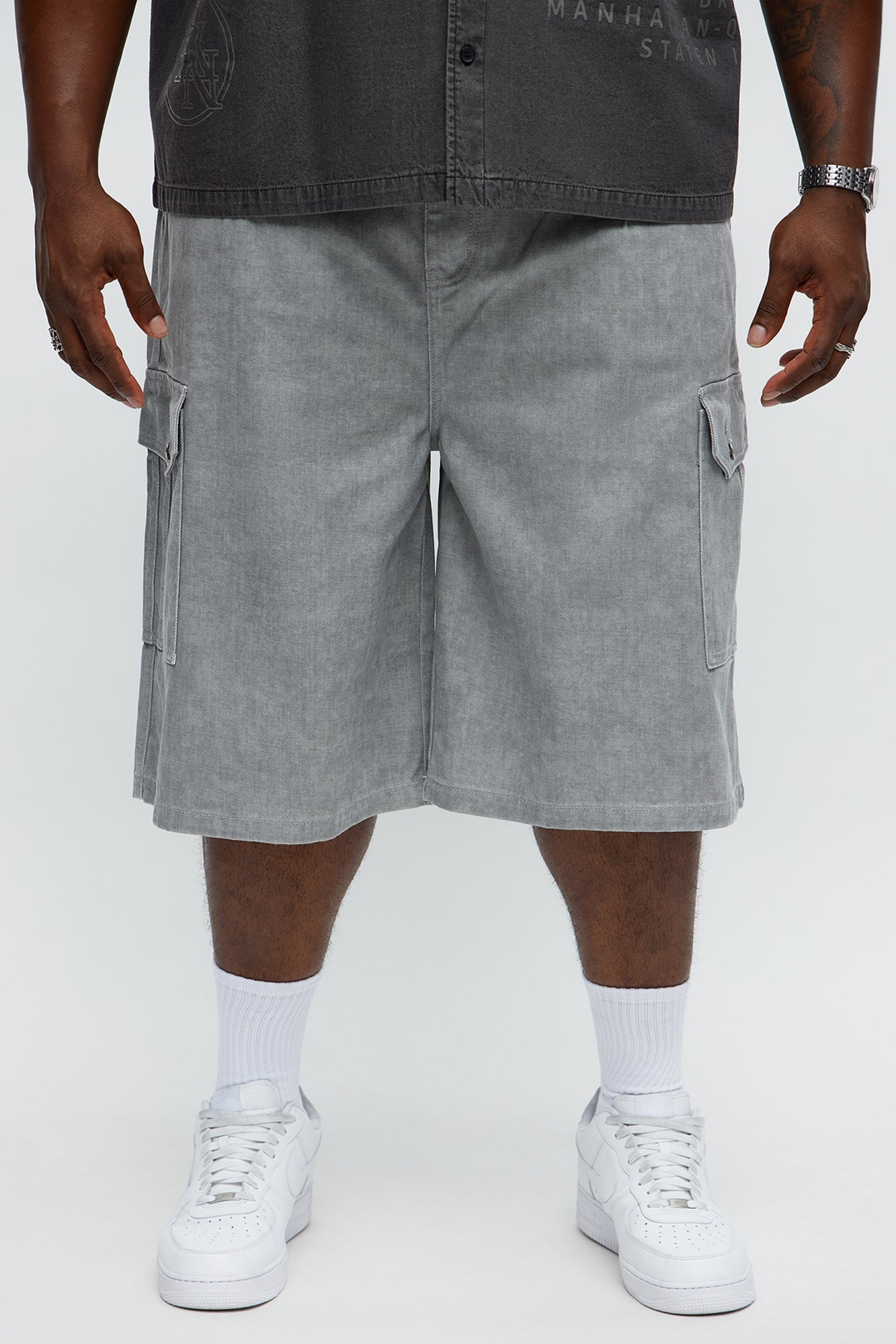 Long Cargo Relaxed Shorts - Grey