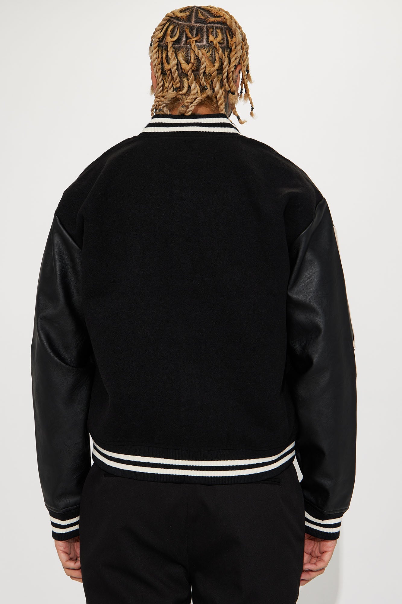 Bone Applique Varsity Bomber Jacket - Black