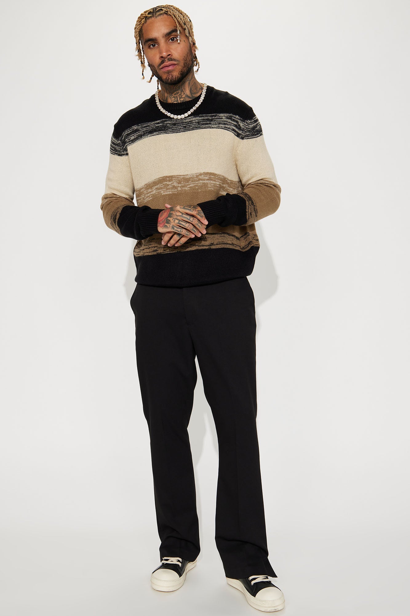 Colorblock Striped Sweater - Black/combo