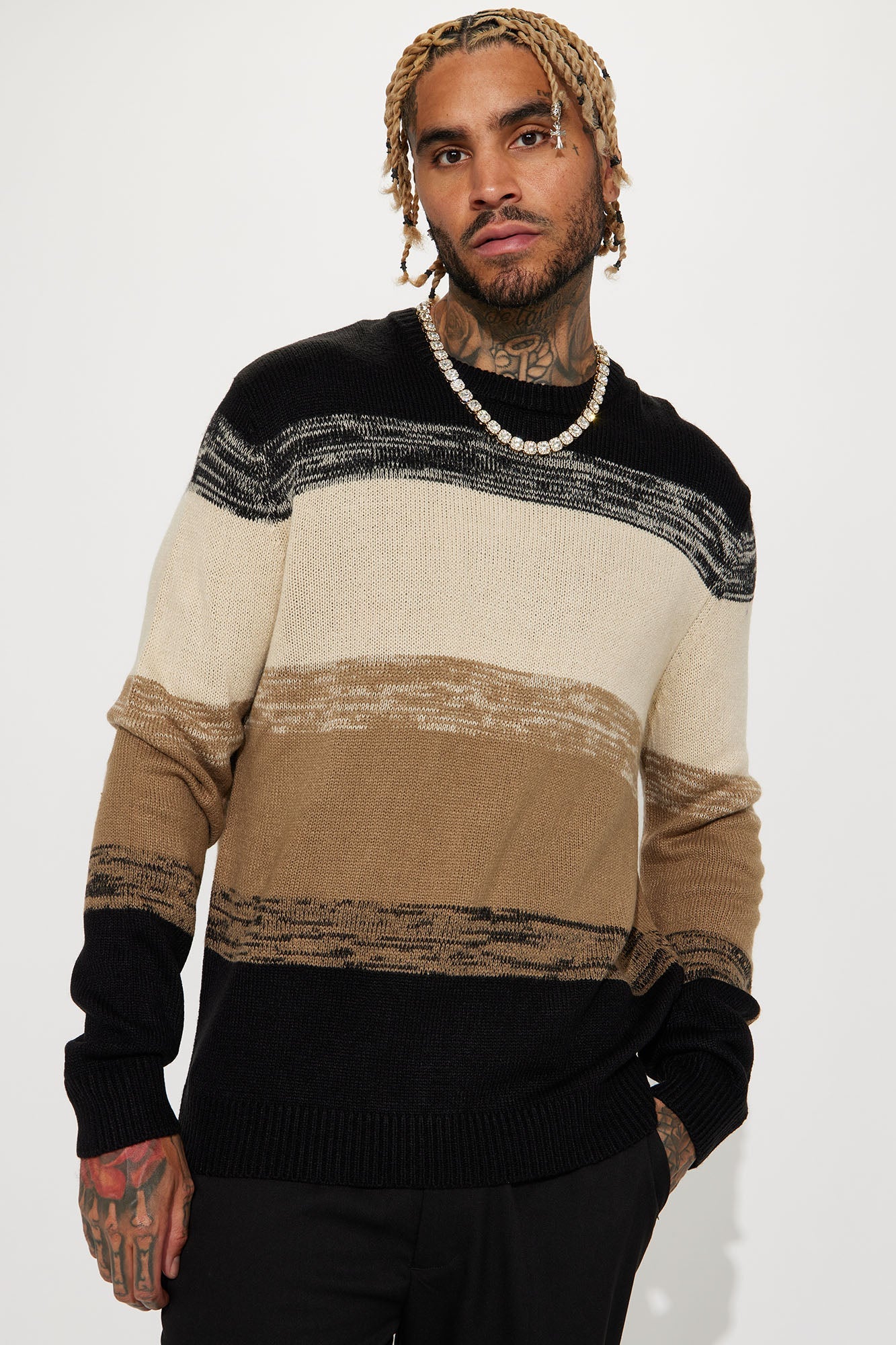 Colorblock Striped Sweater - Black/combo