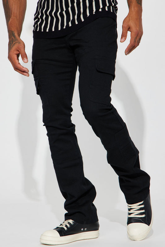 Nasty Habits Cargo Stacked Skinny Flare Pants - Black