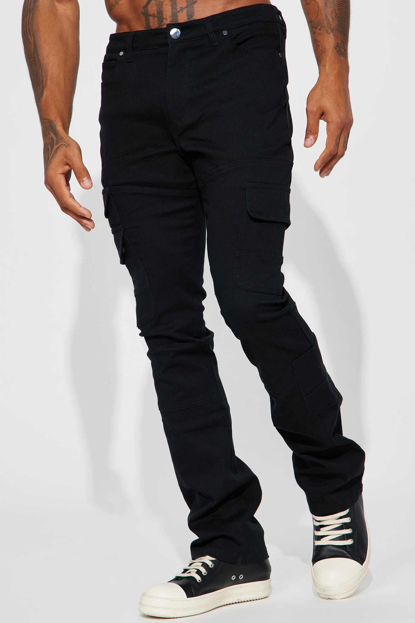 Nasty Habits Cargo Stacked Skinny Flare Pants - Black