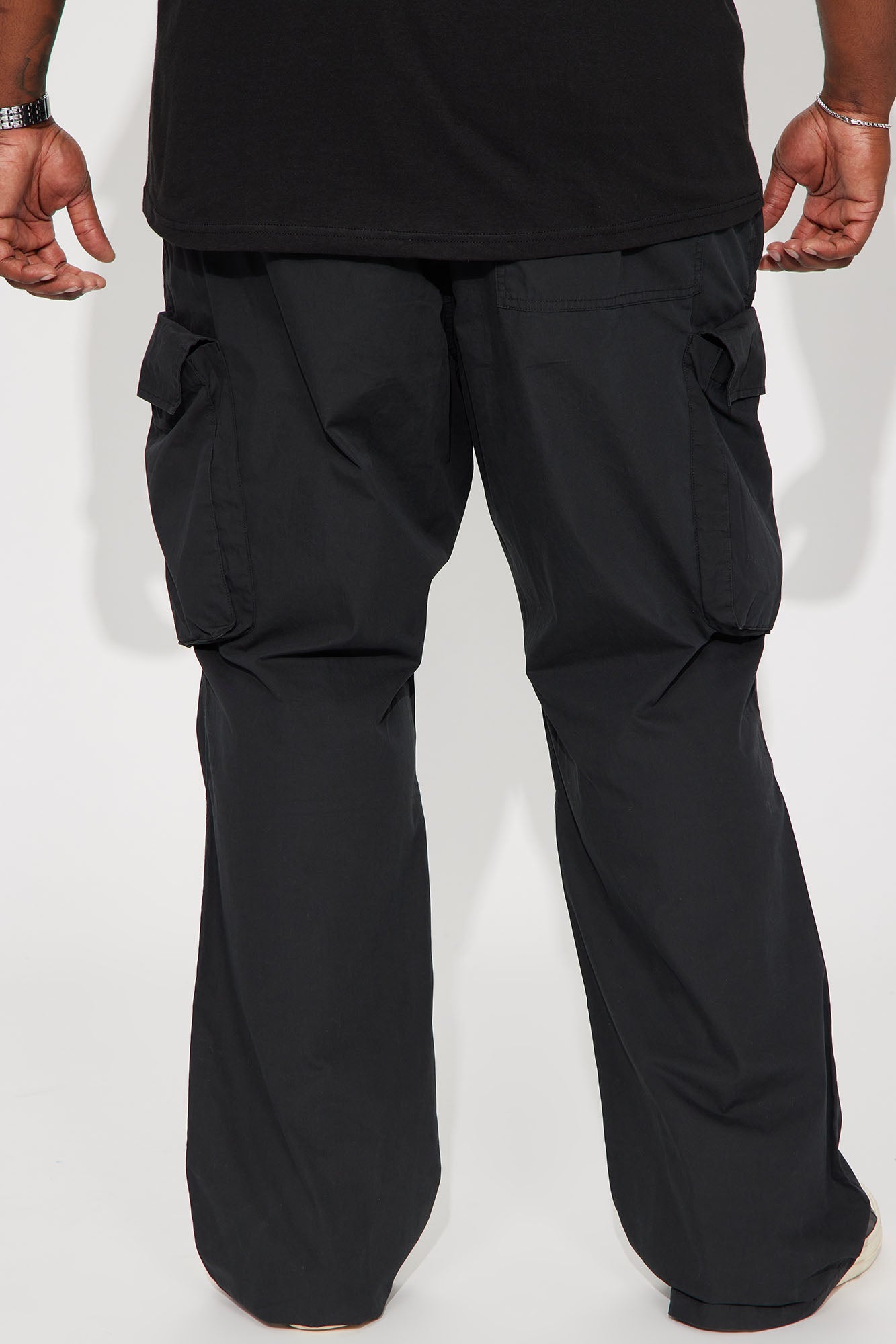 Slim Flare Cargo Parachute Pants - Black