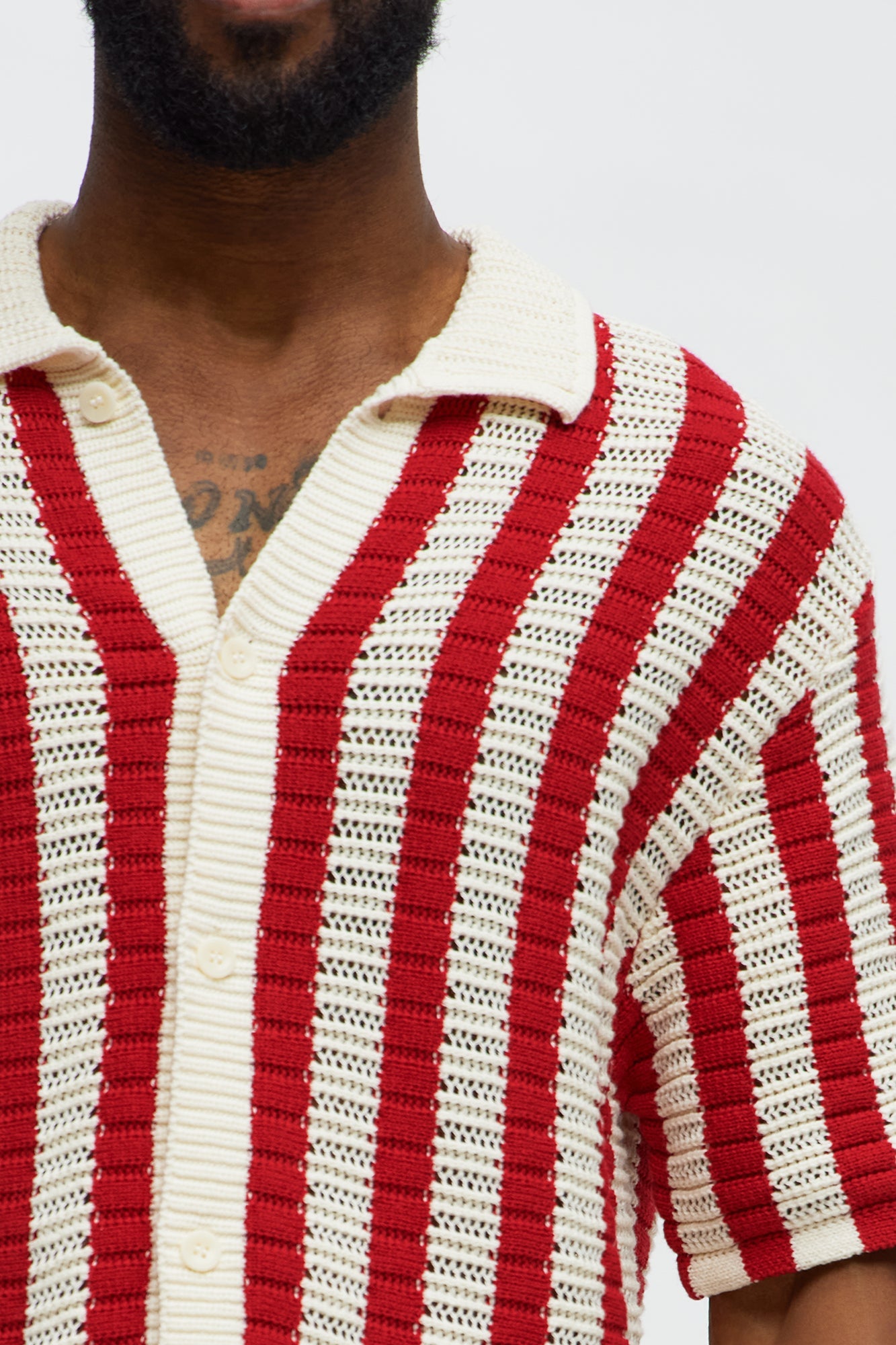 Clark Striped Knit Button up Shirt - Red/combo