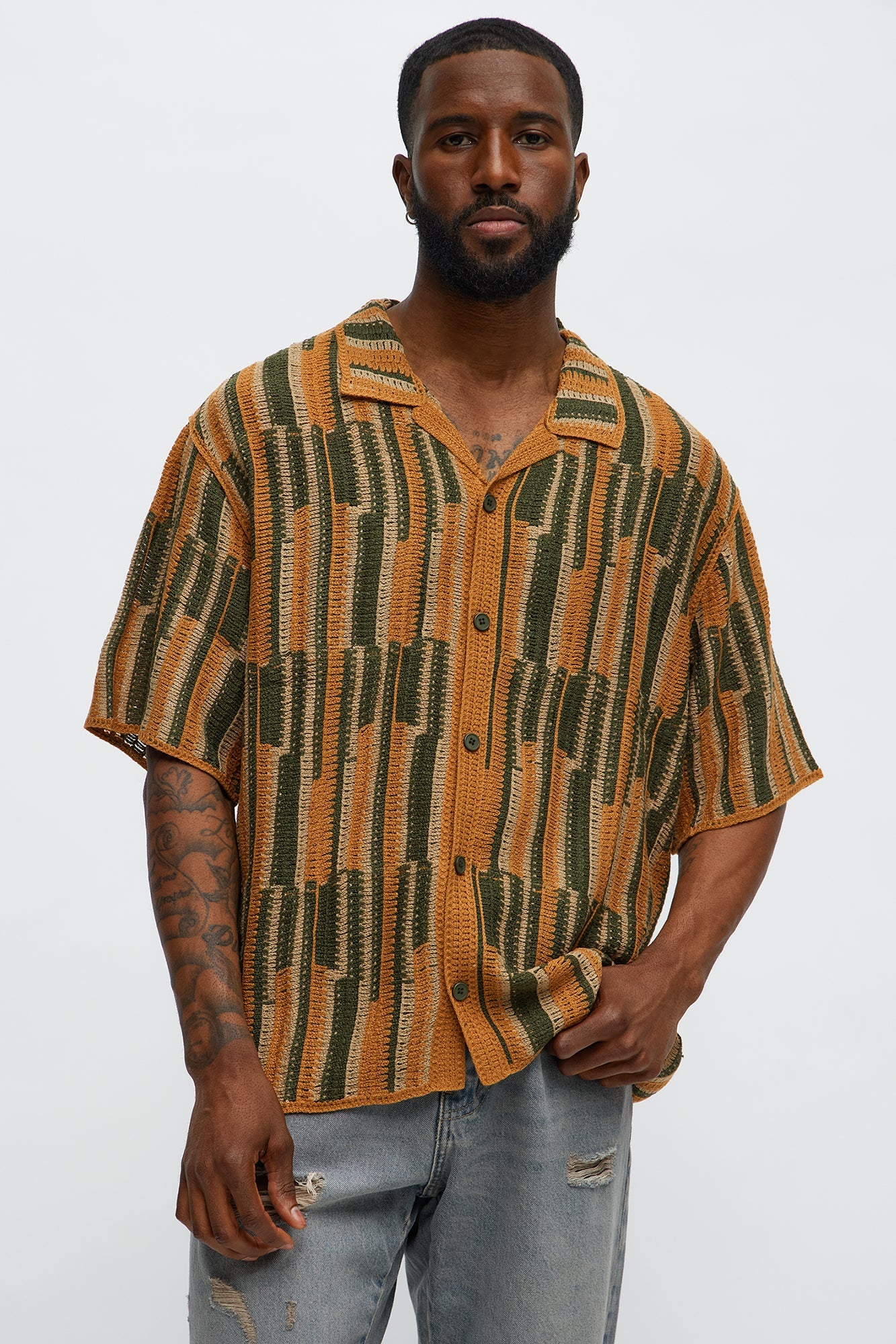 Victor Crochet Cuban Collar Button Down Shirt - Multi Color