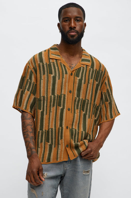 Victor Crochet Cuban Collar Button Down Shirt - Multi Color