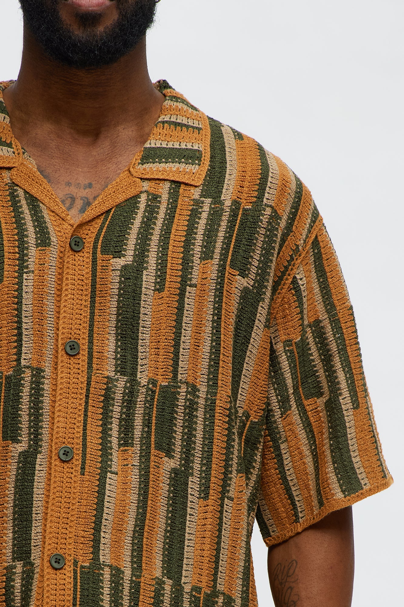 Victor Crochet Cuban Collar Button Down Shirt - Multi Color