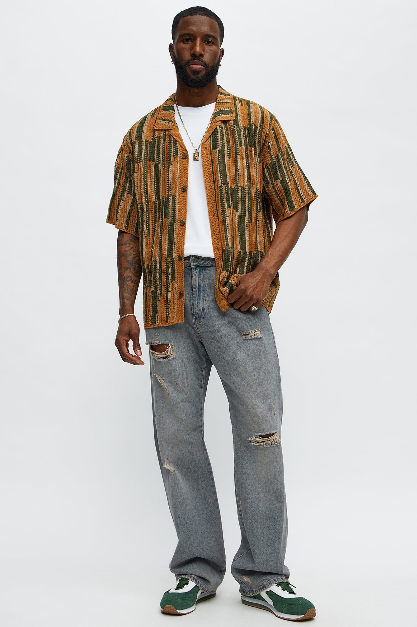 Victor Crochet Cuban Collar Button Down Shirt - Multi Color