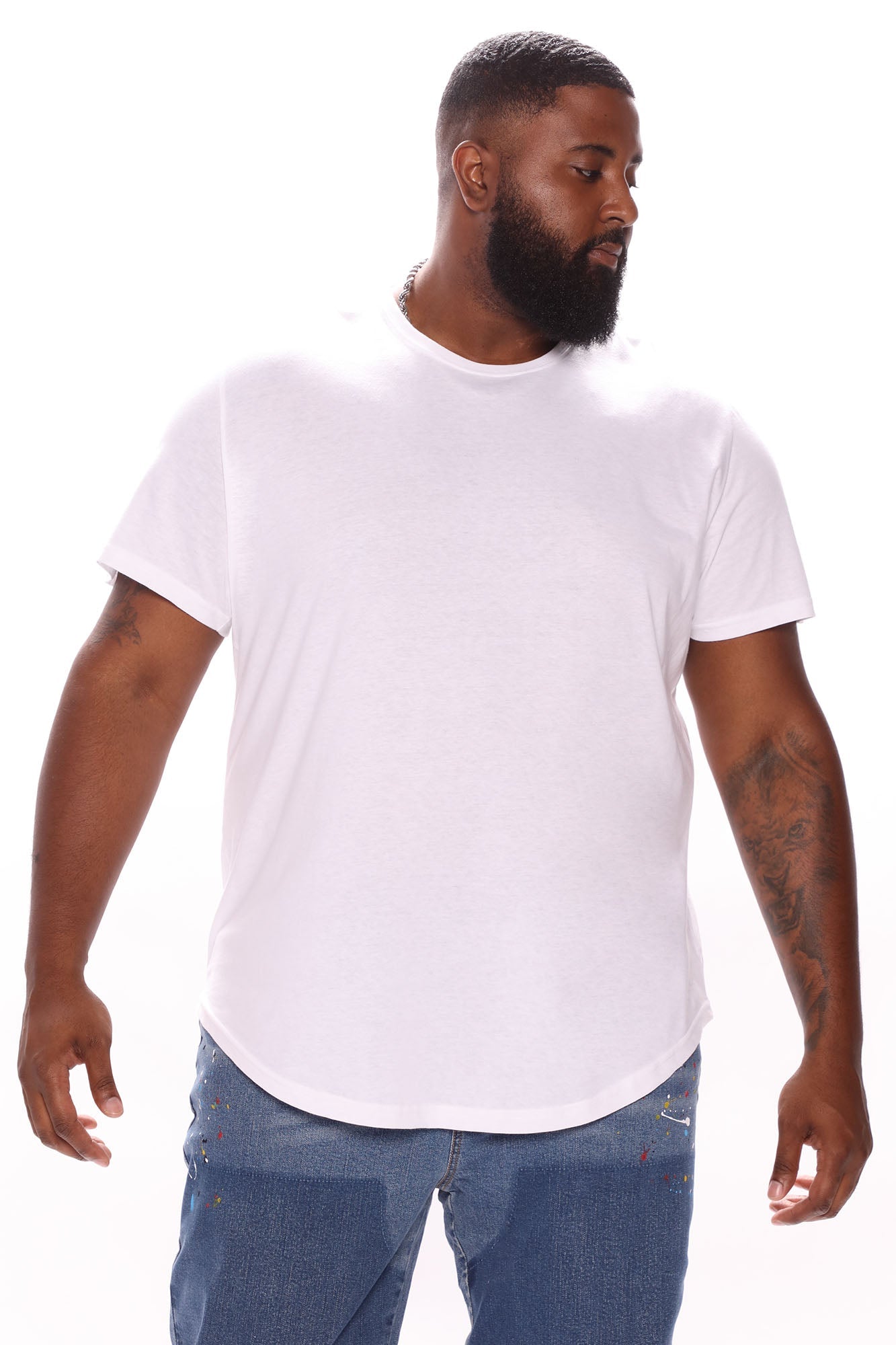 Essential Short Sleeve Scallop Crew Tee - White