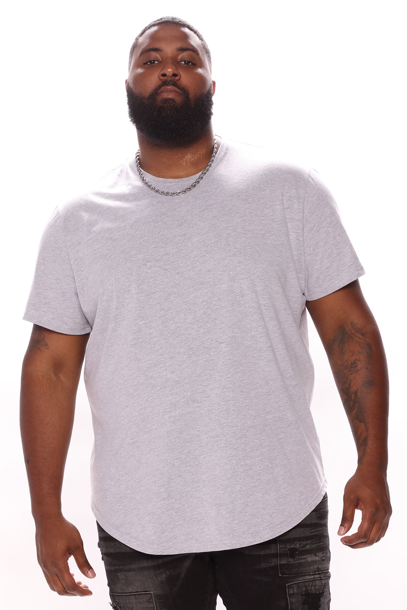 Essential Short Sleeve Scallop Crew Tee - HeatherGrey