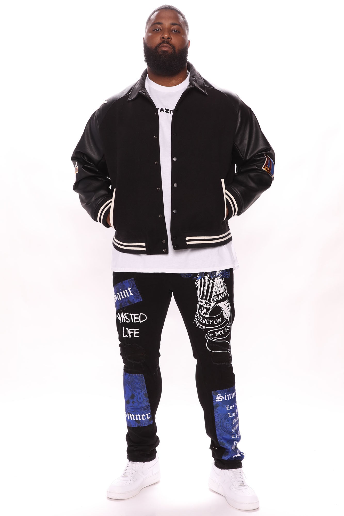 All Around The World Varsity Jacket - Black