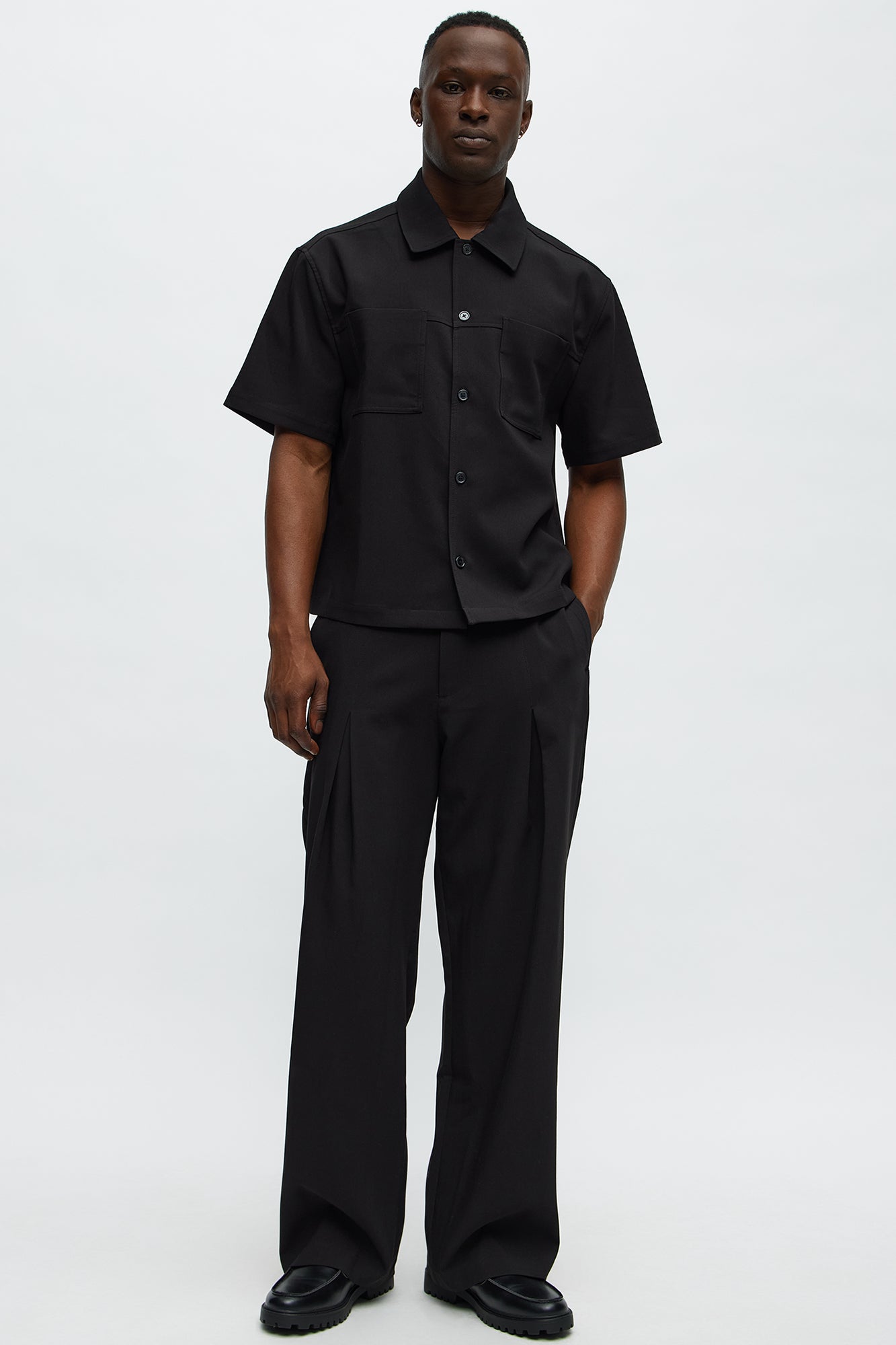 Cropped Ronan Weekender Button Up Shirt - Black