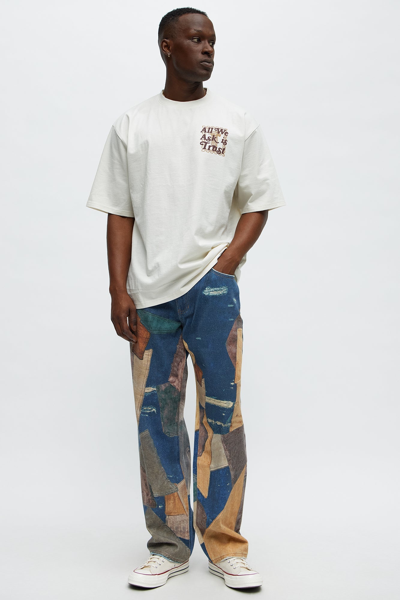 Straight Western Patched Printed Jeans - Dark Wash