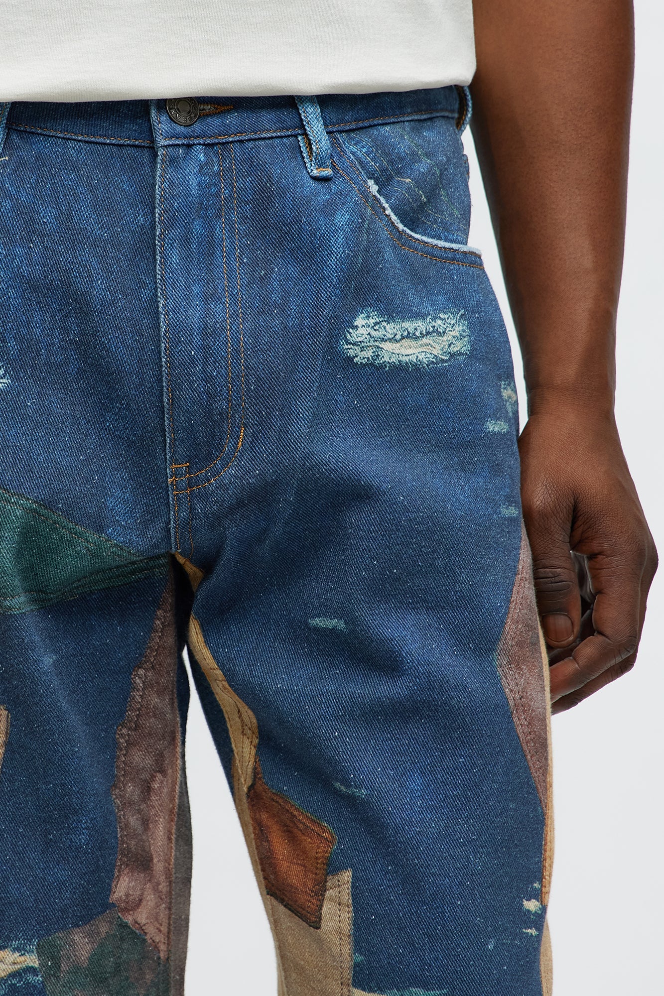 Straight Western Patched Printed Jeans - Dark Wash